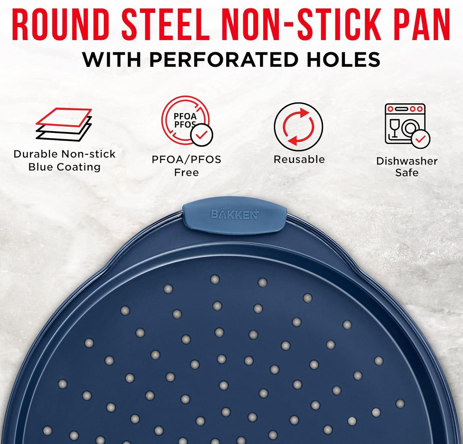 Pizza Pan with silcione Handle - Royal Blue- 2 Pack