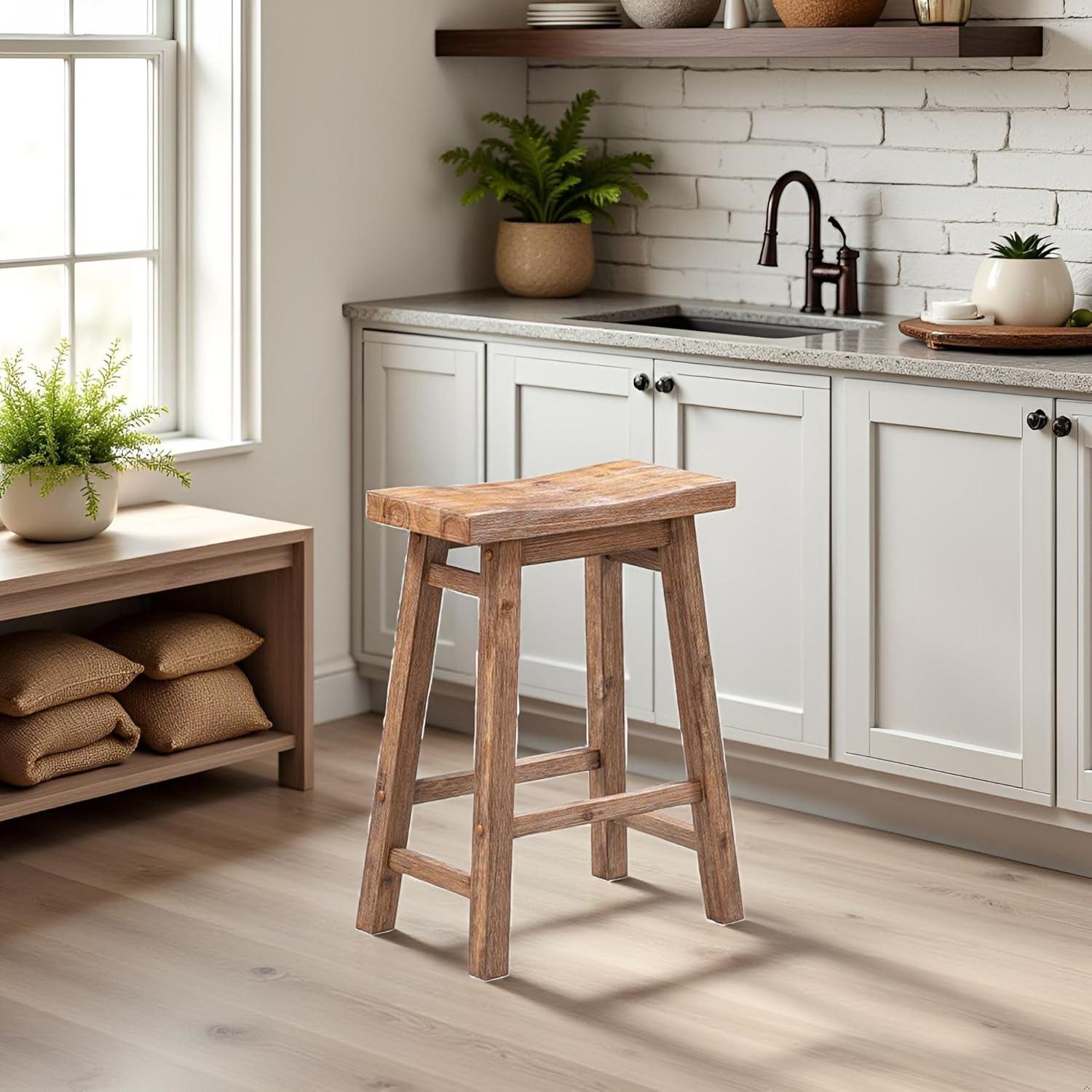 Boraam 24" Sonoma Saddle Counter Height Barstool Barnwood: Wood Frame, Fixed Seat, Farmhouse Style