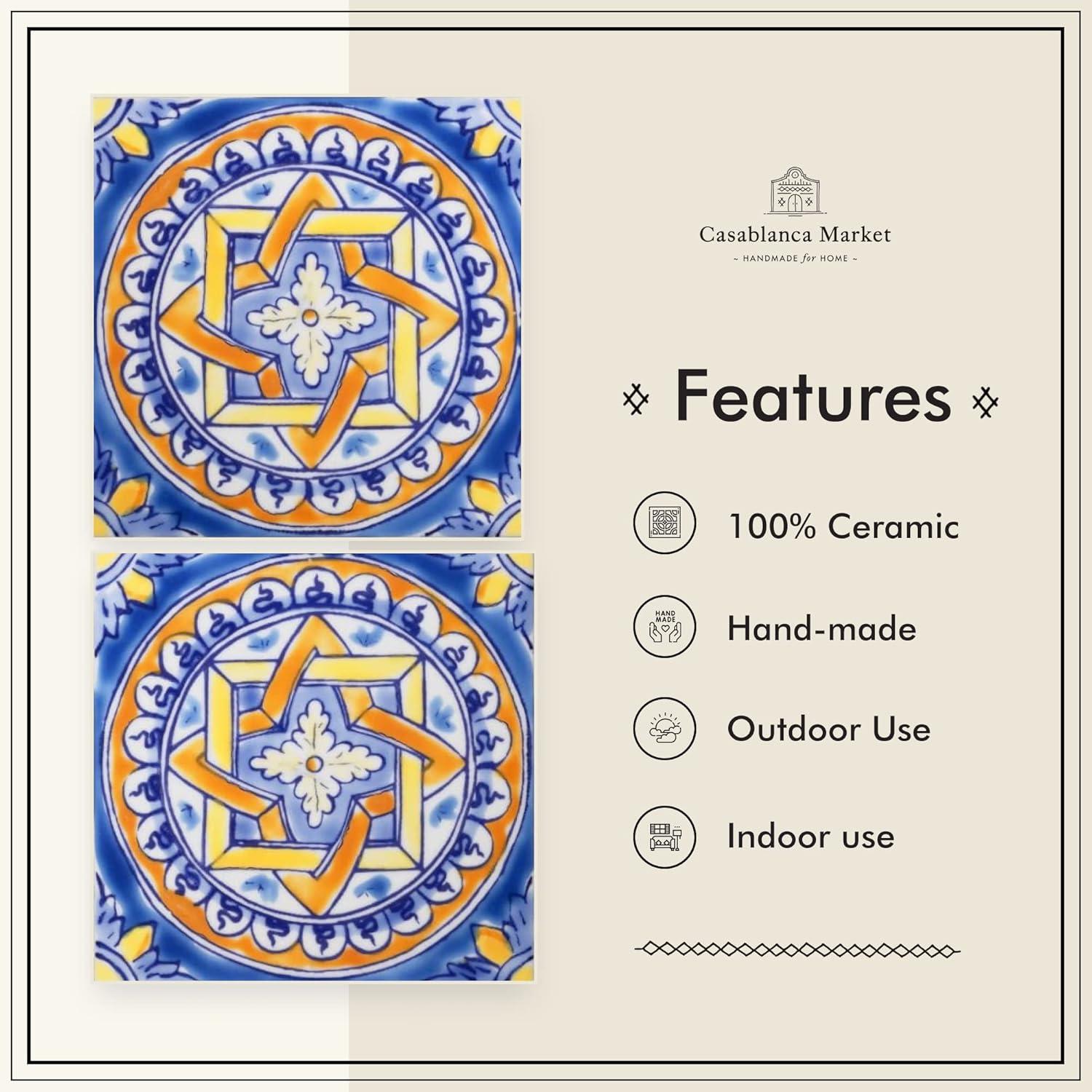 Casablanca Market Mediterranean 4'' x 4'' Hand Painted Ceramic Decorative Accent Tile