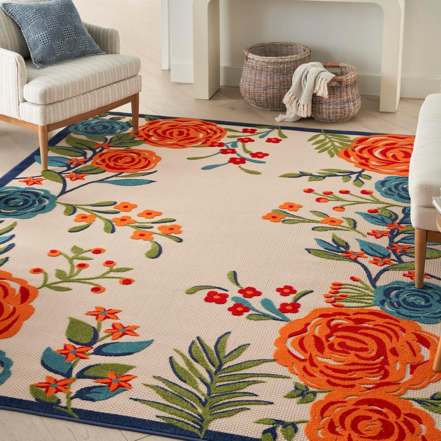 Nourison Aloha Contemporary Floral Border Outdoor Rug