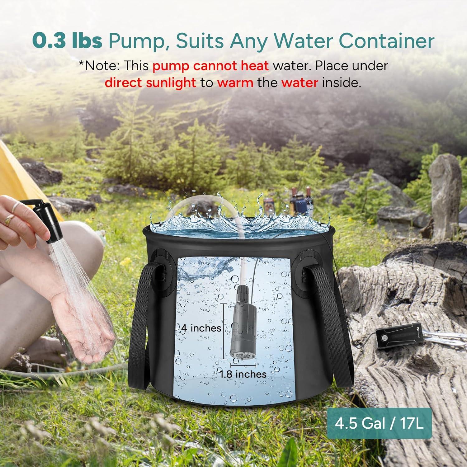 DR.PREPARE 4.5 Gallons Portable Camping Shower - 17L Shower with Pump, USB Rechargeable Battery