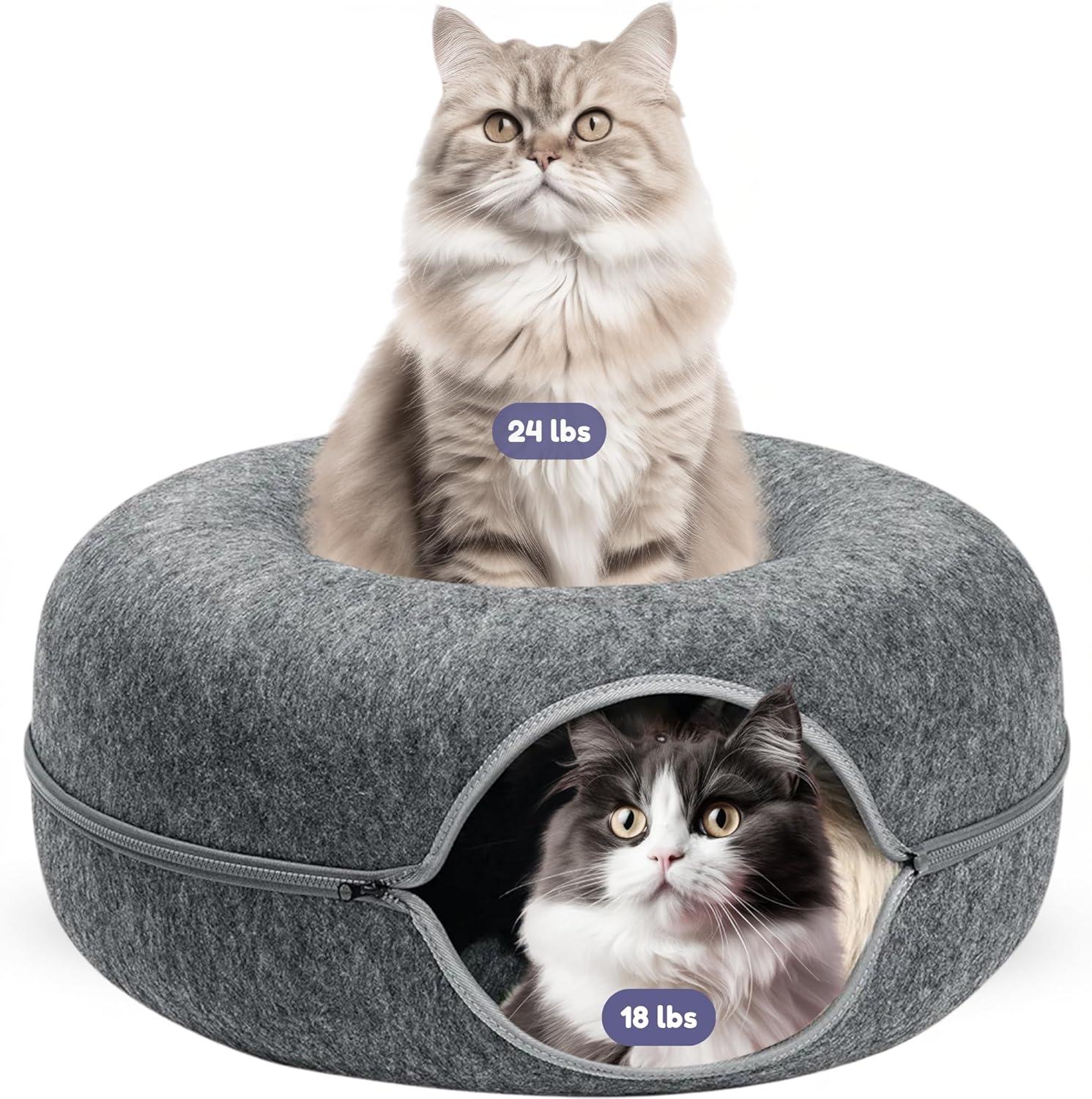 Peekaboo Cat Cave For Multiple & Large Cats Up To 30-45 Lbs, Scratch Detachable & Washable Tunnel Bed, Comfy Donut Cat Cave