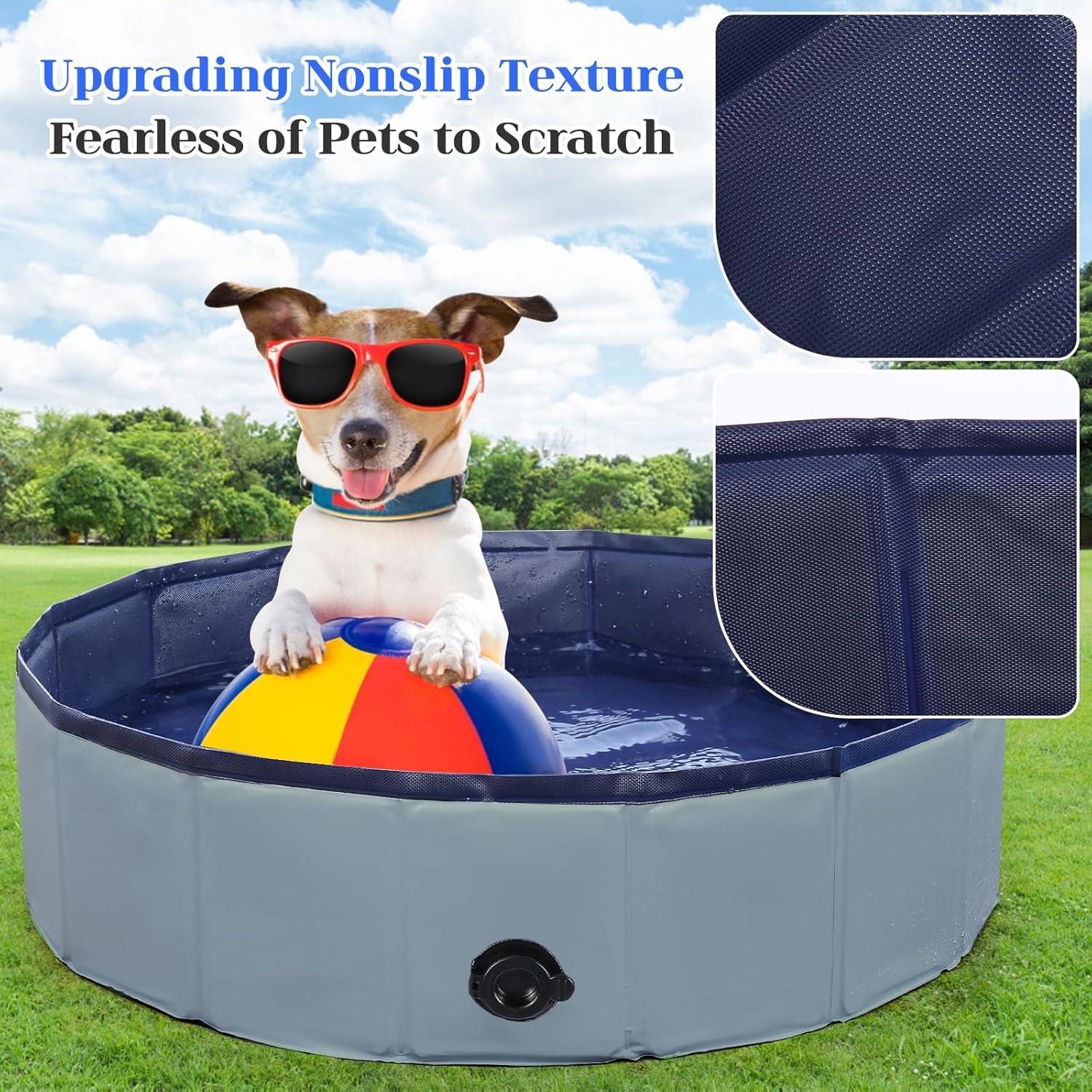 Foldable Dog Bath Swimming Pool Plastic Kiddie Pool Professional Tub Collapsible Grooming Bathtub for Pets Kids Baby and Toddler, 32 x 8 Inches Blue (Gray, S - 32'' x 8'')