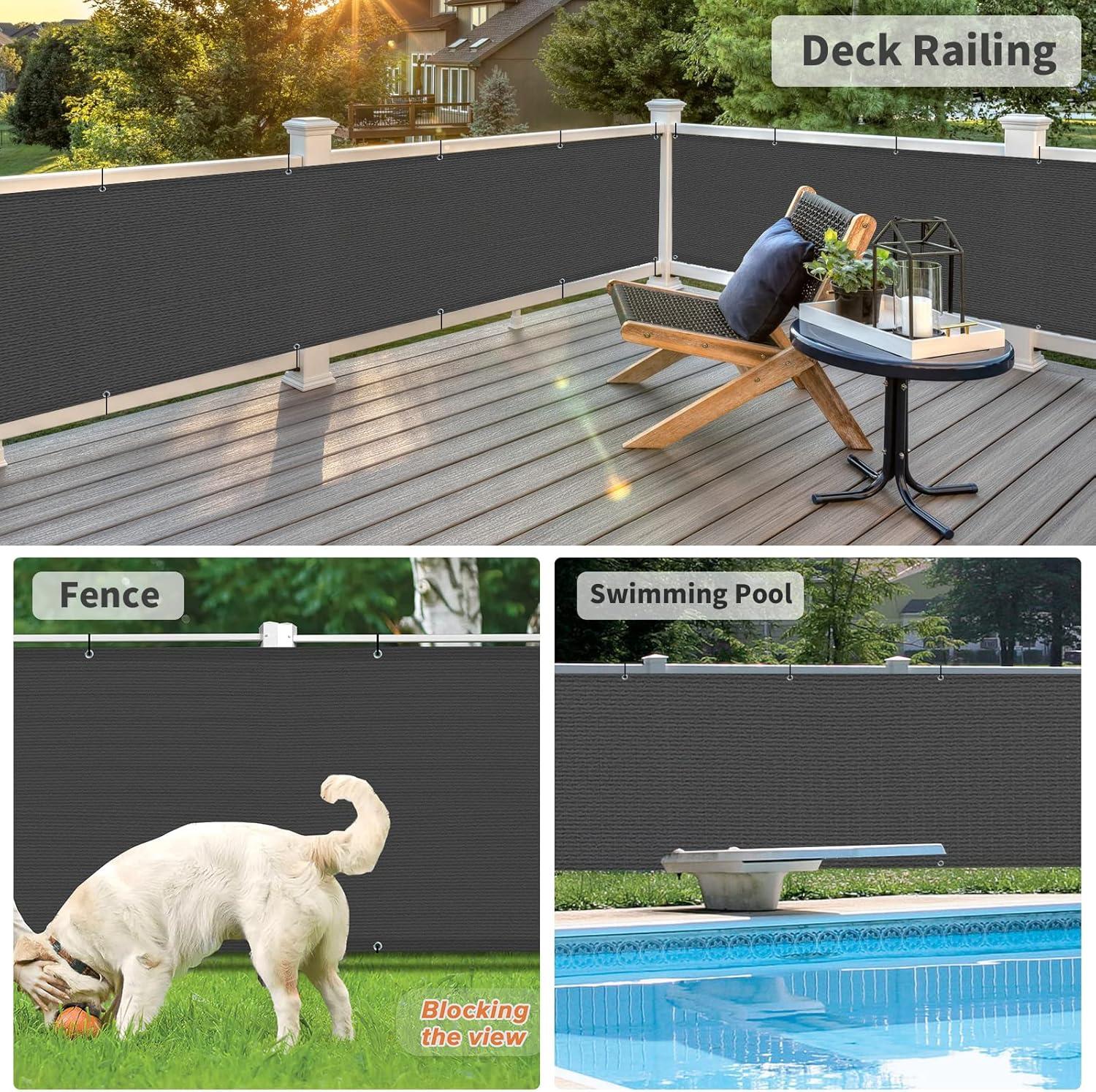 LOVE STORY 3' x 10' Balcony Privacy Screen Fence Cover Mesh for Deck Patio Porch Railing, Charcoal
