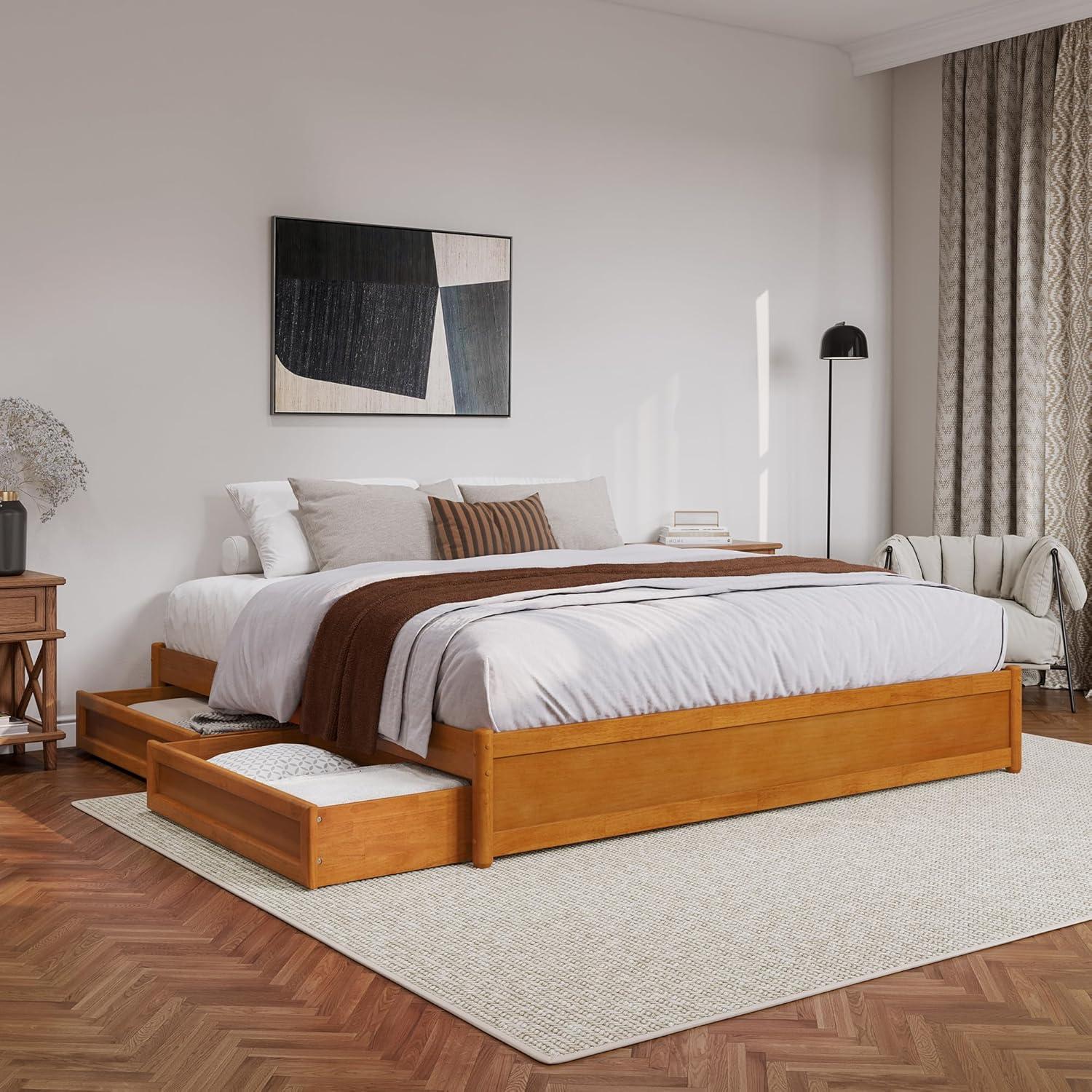 Barcelona Light Toffee King Wood Frame Platform Bed with Storage Drawers