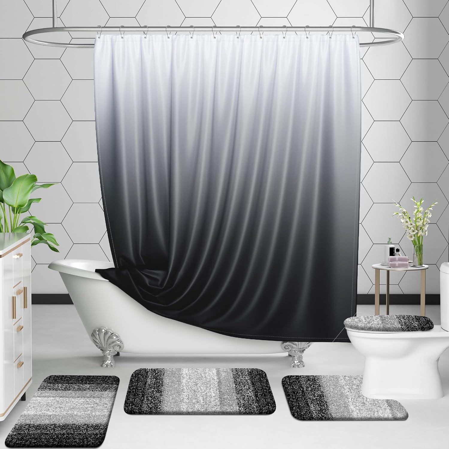 Black and Gray Striped Microfiber Bath Rug Set 30x20