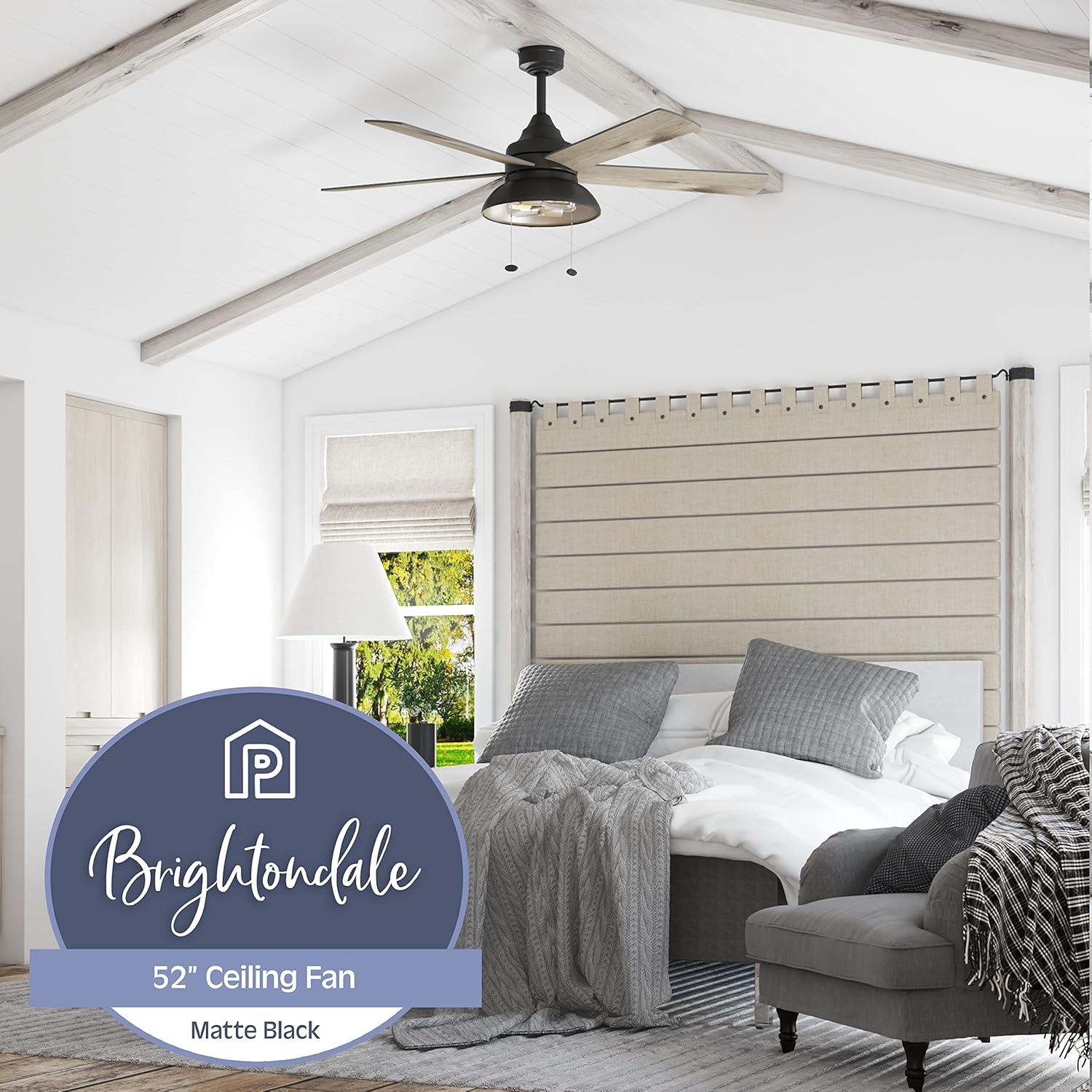 Prominence Home 51659-45 Brightondale 52 in. Industrial Style Indoor Outdoor LED Ceiling Fan with Light - Matte Black