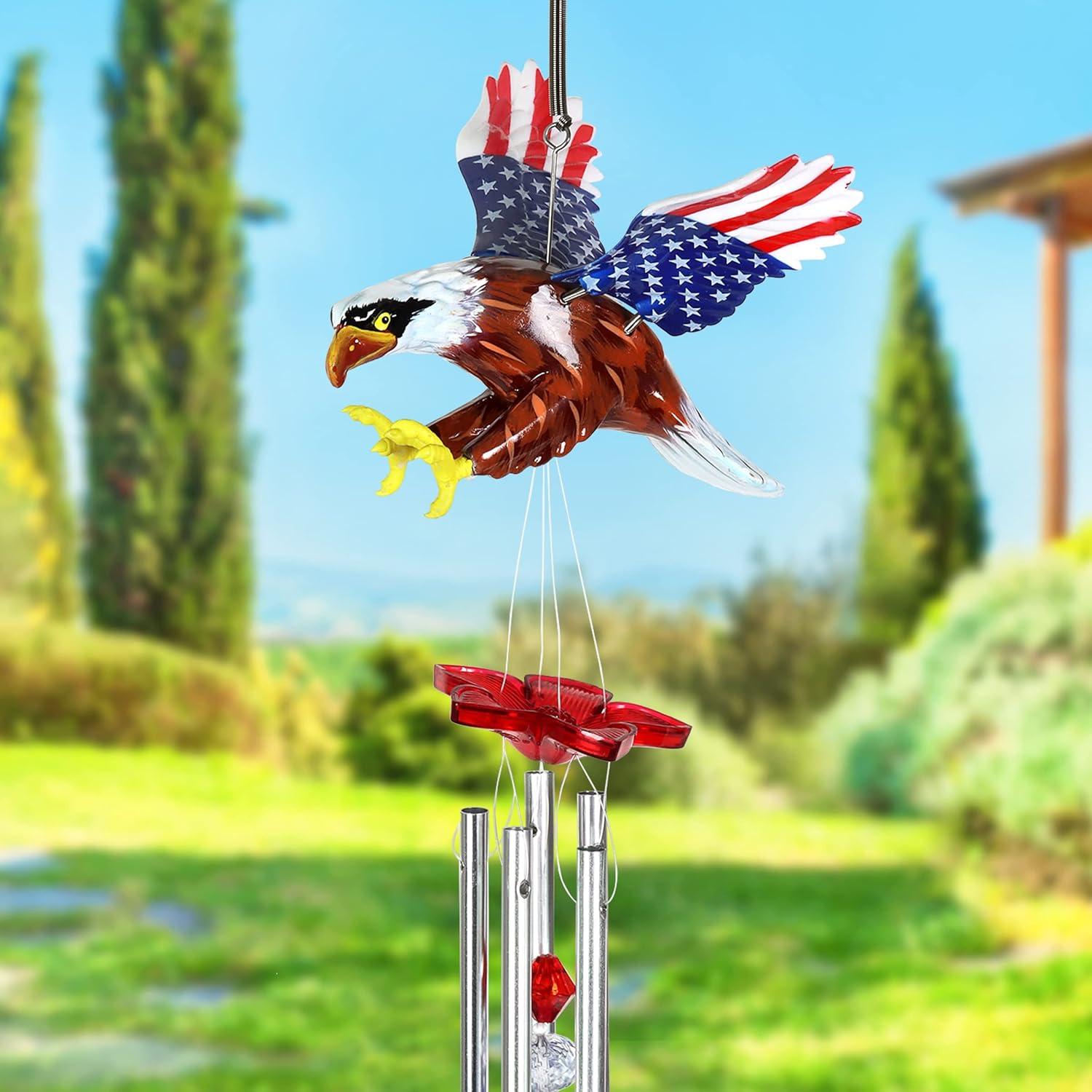 Exhart WindyWing Patriotic Eagle Wind Chime with American Flag Wings, 8 by 18 Inches