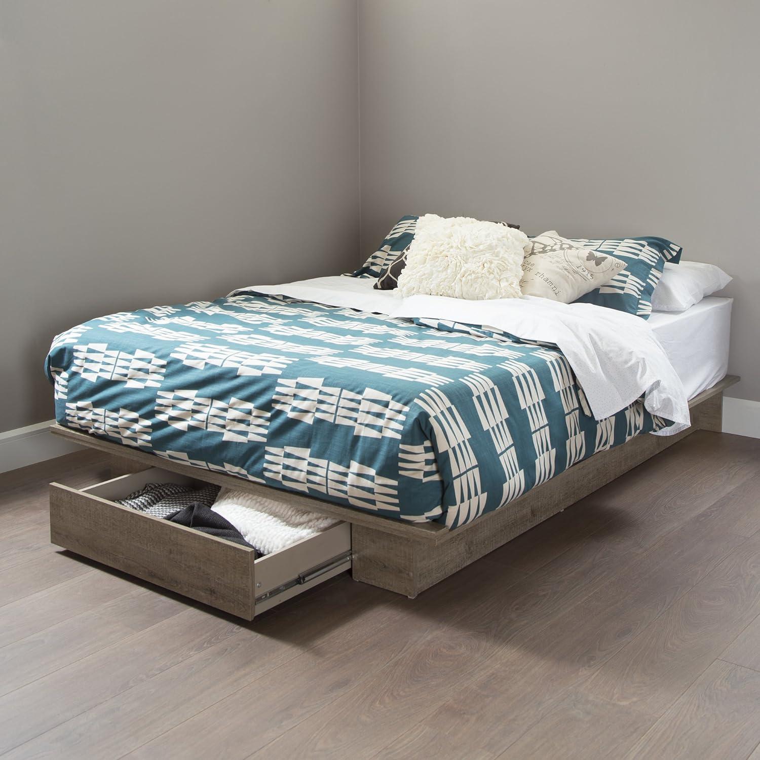Holland Queen Weathered Oak Platform Bed with Storage Drawer