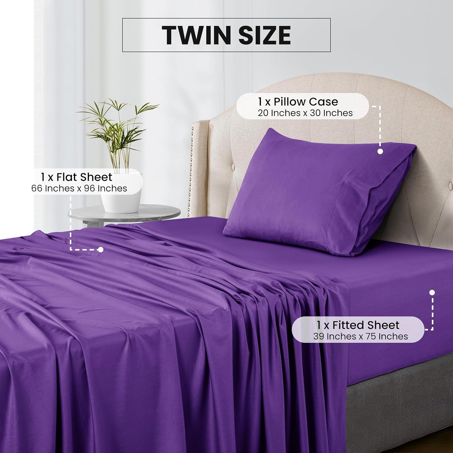 Twin 3 PC Piece Rayon From Bamboo Sheets Solid Deep Pocket Sheet Set - Purple