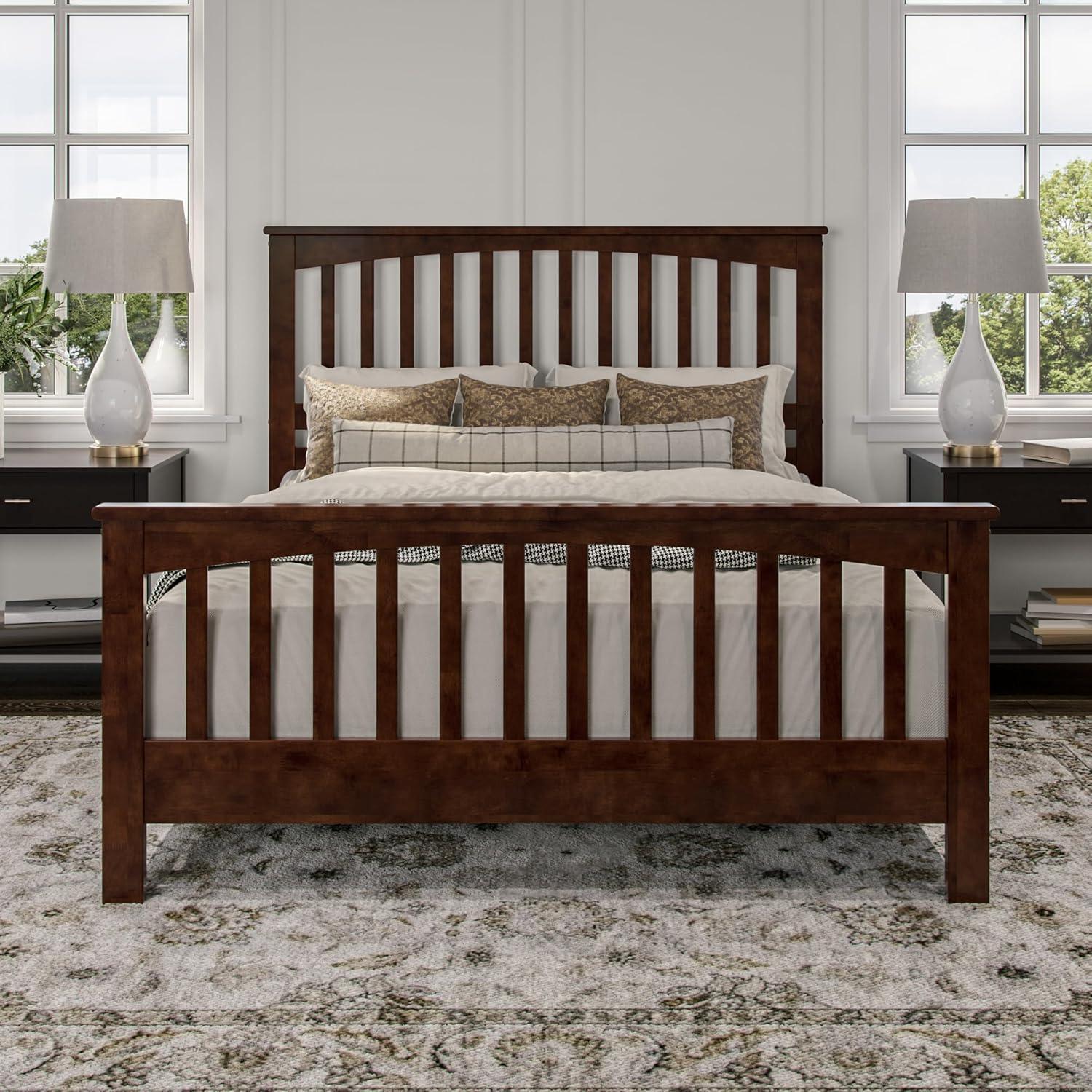 Brooklyn Queen Wood Foundation Bed with Matching Footboard in Walnut