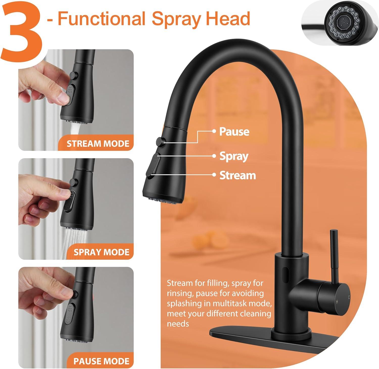 ARCORA Stainless SteelSingle Handle Pull-Down Sprayer Kitchen Faucet Set with Touchless Sensor