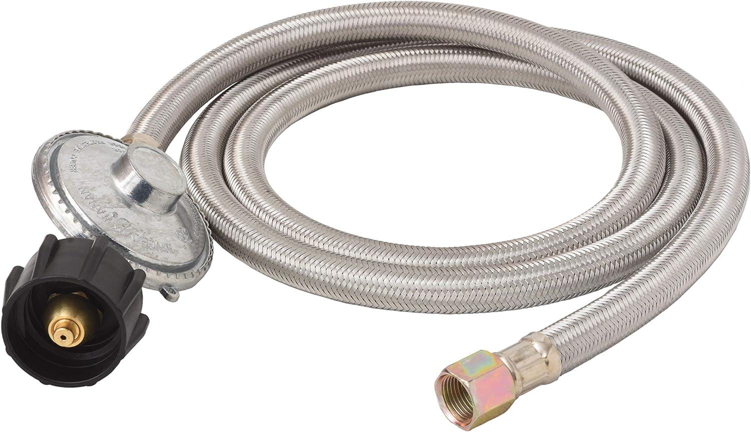 Flame King 5-FT Universal QCC1 Low-Pressure Propane Regulator with Stainless Steel Braided Hose