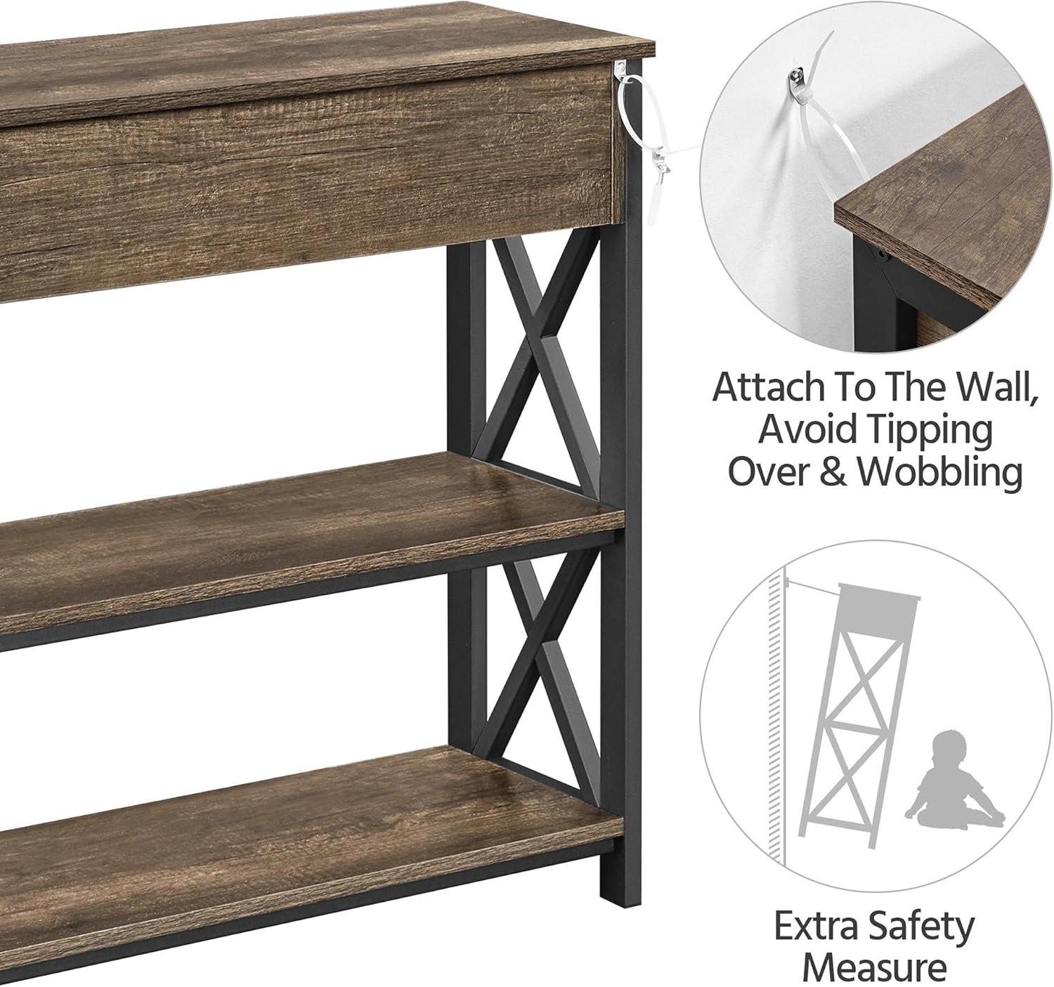 Yaheetech Console Table with Drawer and 2 Open Storage Shelves, Sofa Table for Living Room, 3-Tier Narrow Entryway Table, X-Shaped Design, Taupe Wood