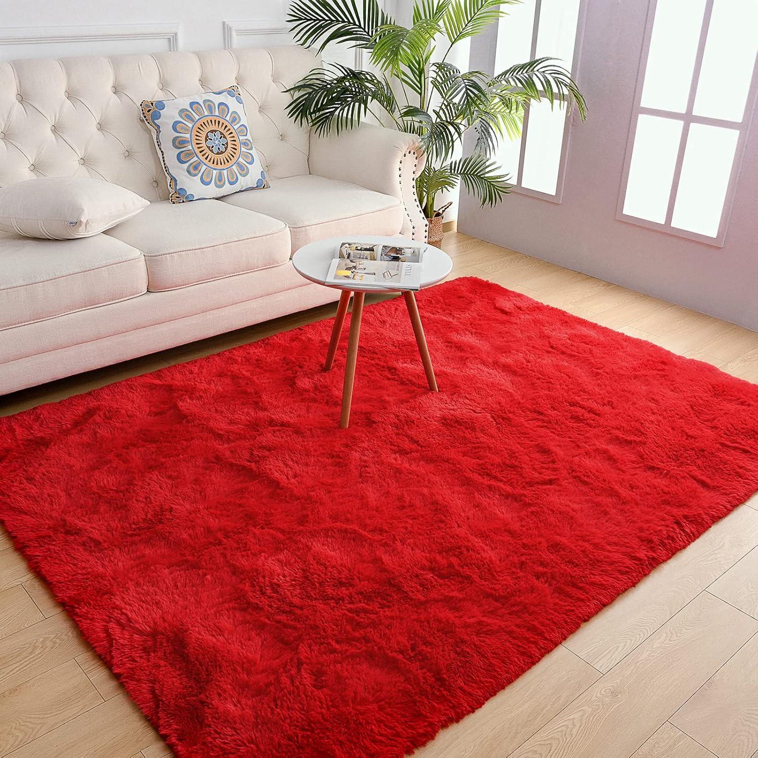 Softlife Super Soft Rug For Living Room Fluffy Rugs For Dorm Room Cute Plush carpet For Bedroom,8' x 10',Red