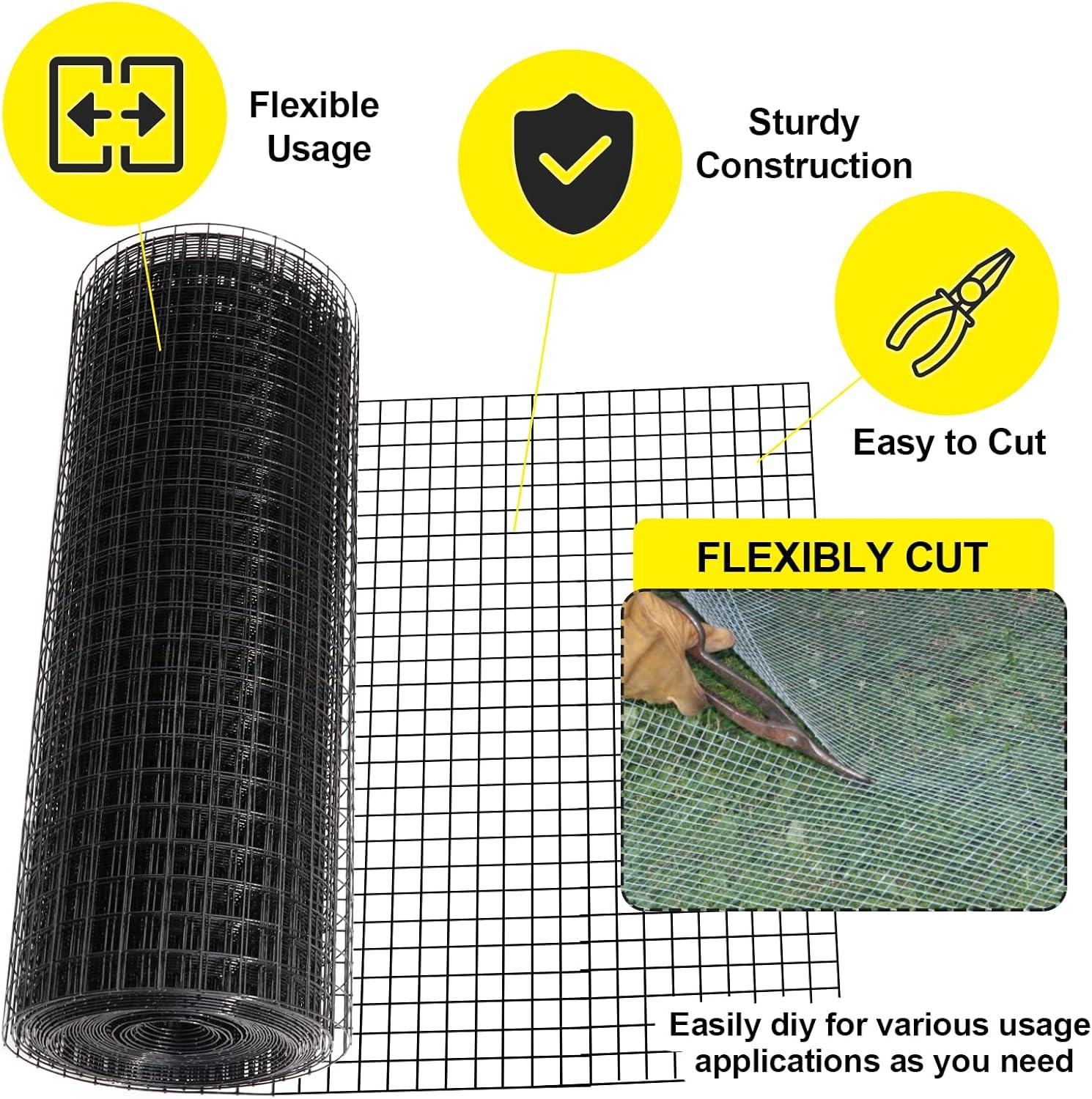 24'' x 50' 1.5inch Hardware Cloth 16 Gauge Black Vinyl Coated Welded Fence Mesh for Home and Garden Fence and Home Improvement Project