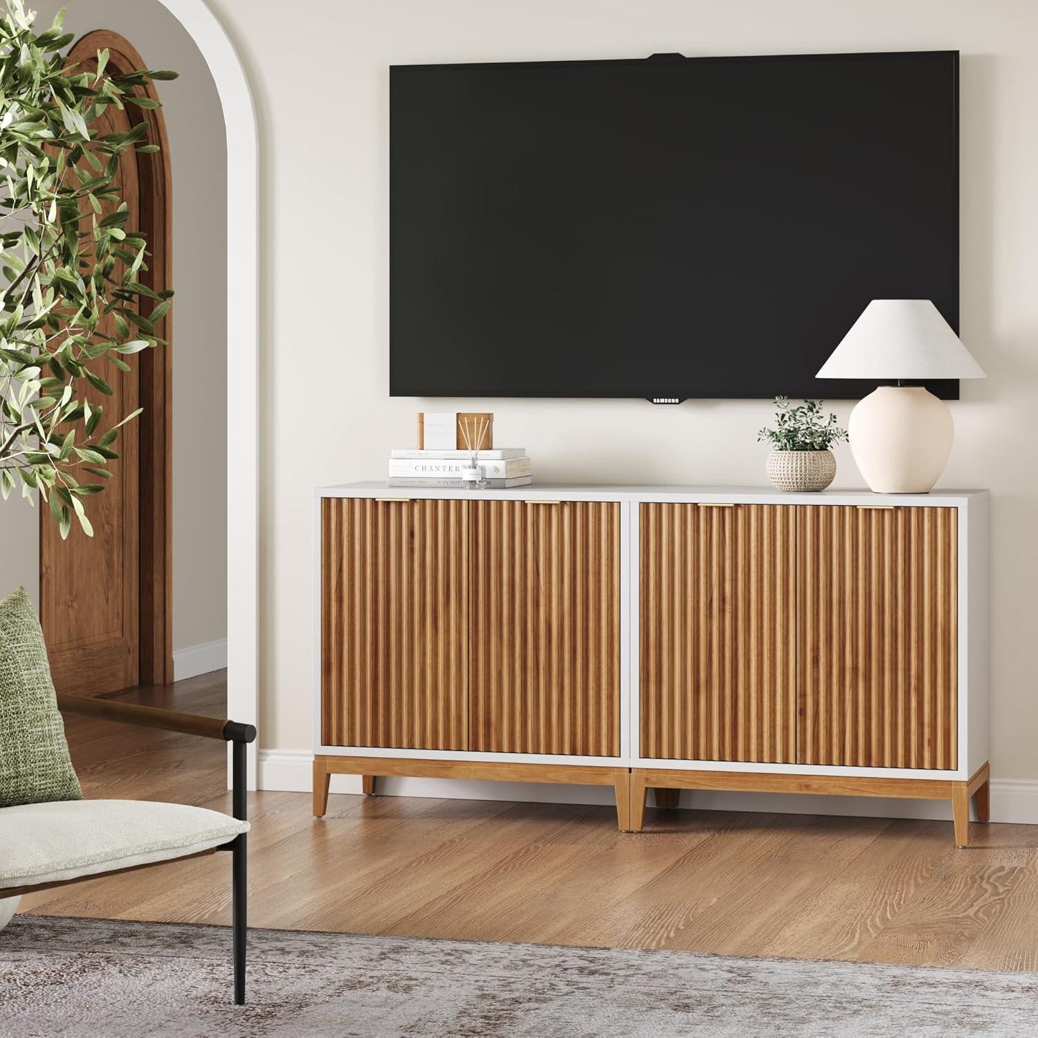 Nathan James Set of 2 Jasper Wood Fluted Console Table with Doors White