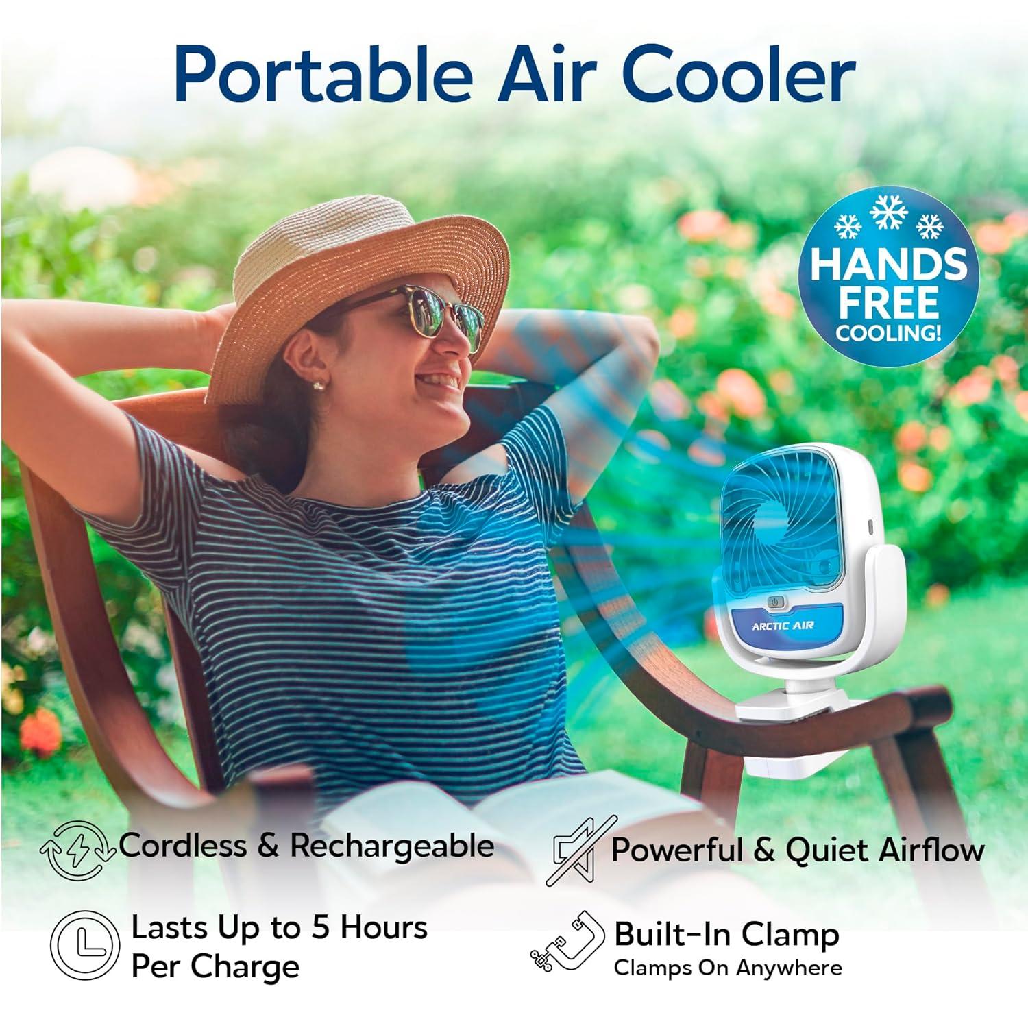 Arctic Air Grip Go Portable Evaporative Air Cooler, Rechargeable Cooling Fan, Clamp-on Space Cooler