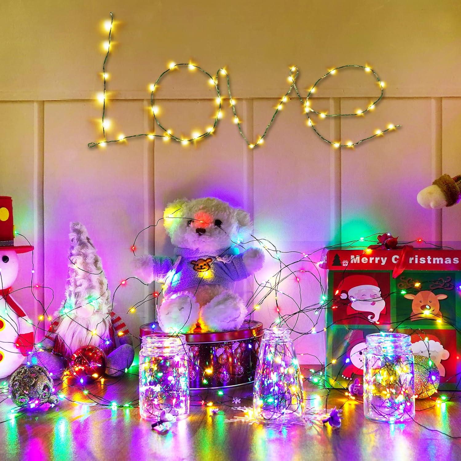 Decute 500LED 164FT Christmas Tree String Lights Green Wire Dimmable with Remote Control, UL Listed Plug in Fairy Starry Lights Decorative for Christmas Tree Party Wedding Indoor Outdoor Warm White