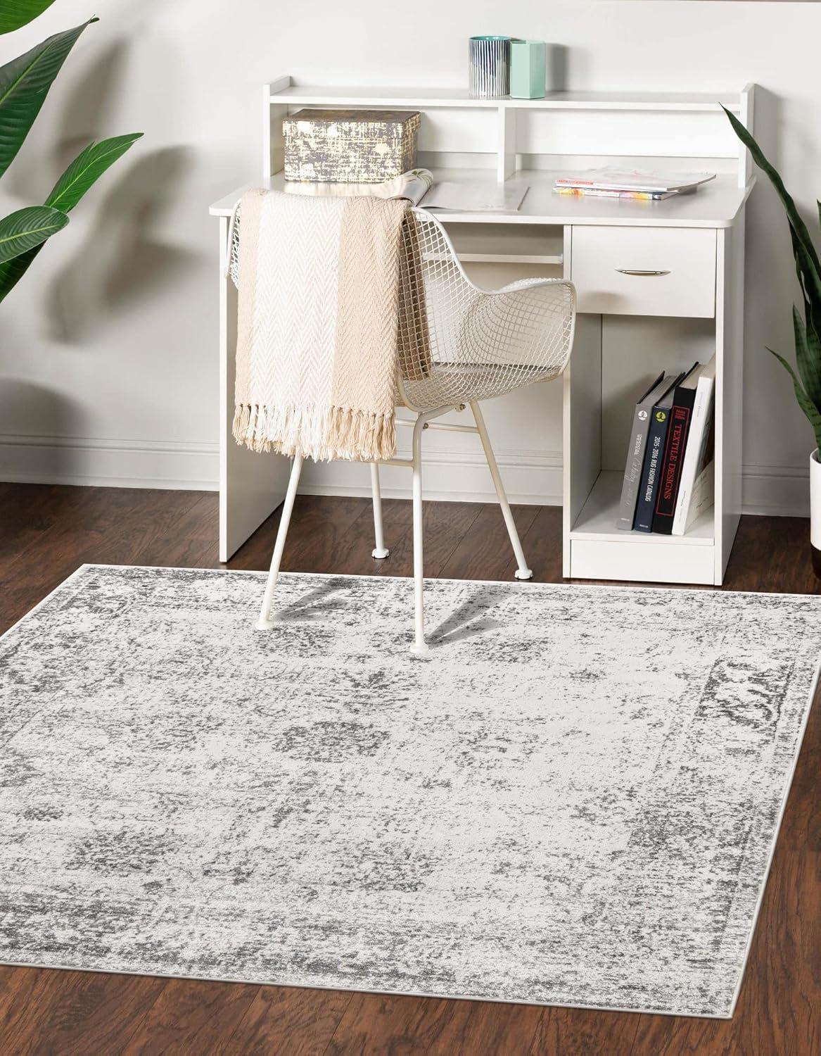Unique Loom Sofia Collection Area Rug - Casino (5' 3" Square Gray/Beige)