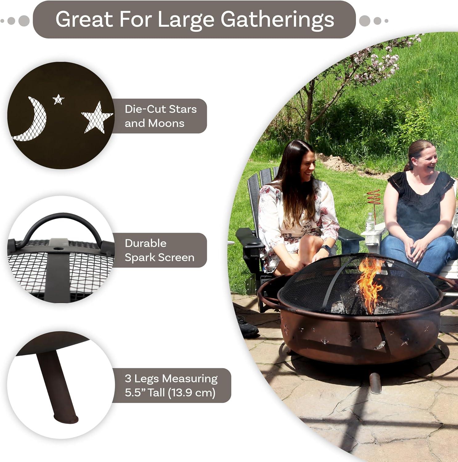 Sunnydaze Cosmic 42" Round Wood-Burning Bronze Finish Steel Fire Pit with Spark Screen