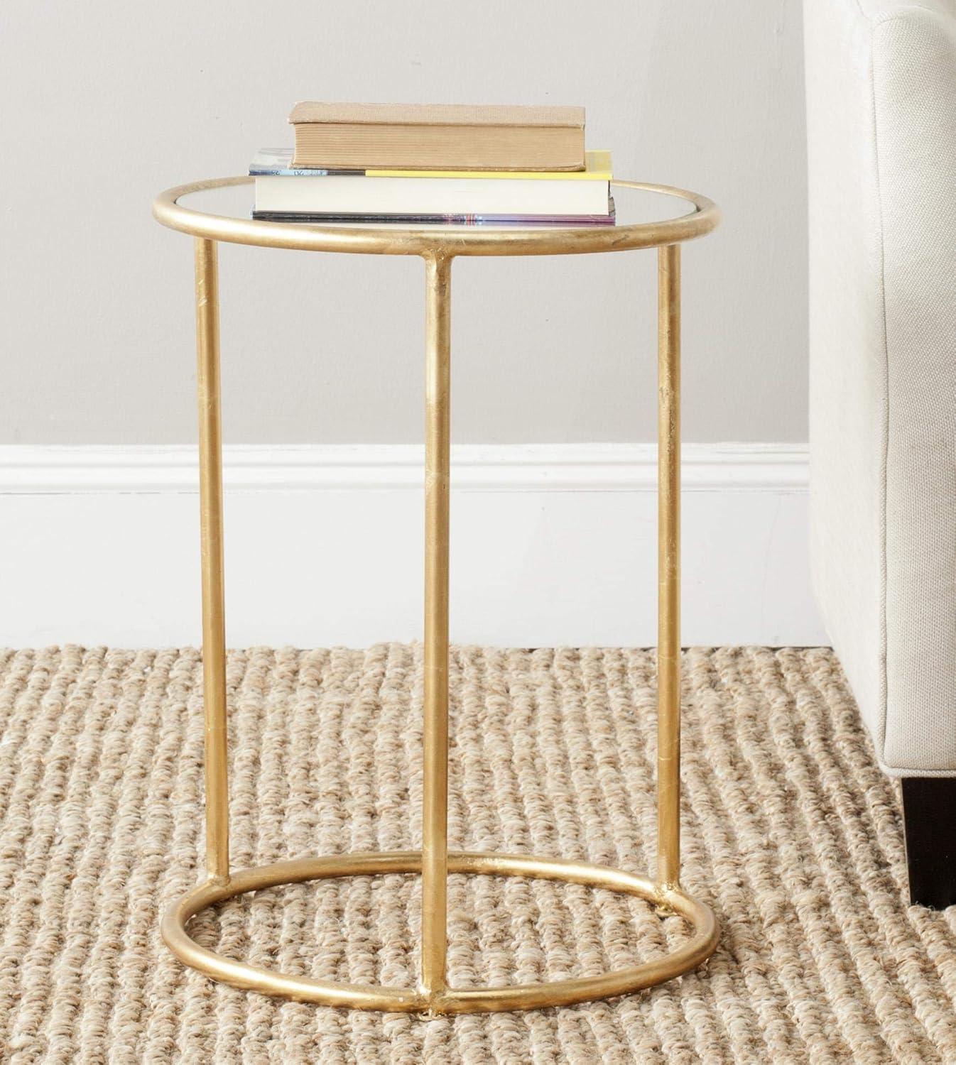 Transitional 15'' Gold Metal & Glass Round Mirrored Accent Table