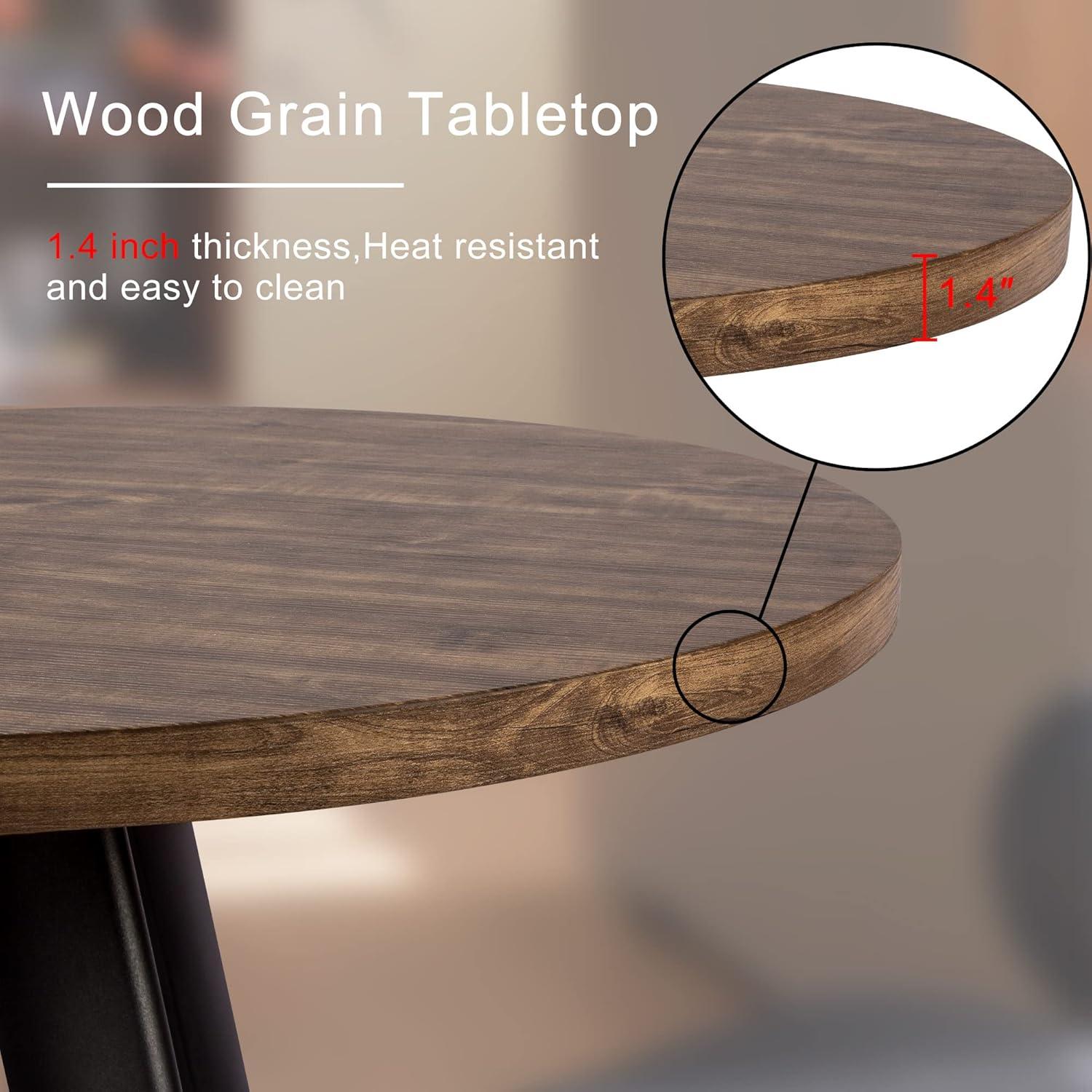 Rusty Walnut Round Wood Dining Table with Adjustable Metal Legs