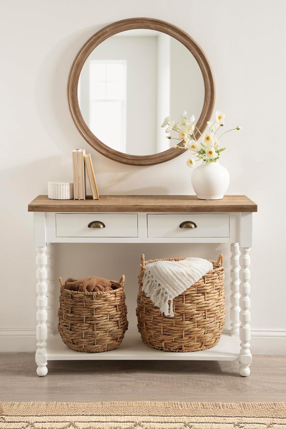 Kate and Laurel Livia Moderno Juego de Cestas Tejidas de Dos Piezas, 16 x 16 y 13 x 13, Jacinto de Agua Natural, Cestas de Mimbre Natural Transicionales para Usar Como Maceteros Tejidos O Cestas Tipo Manta para Sala de Estar