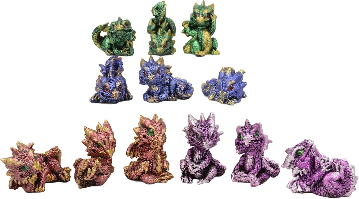 Ebros Set of 12 Colorful Red Green Purple Blue Baby Dragons Miniature Figurine