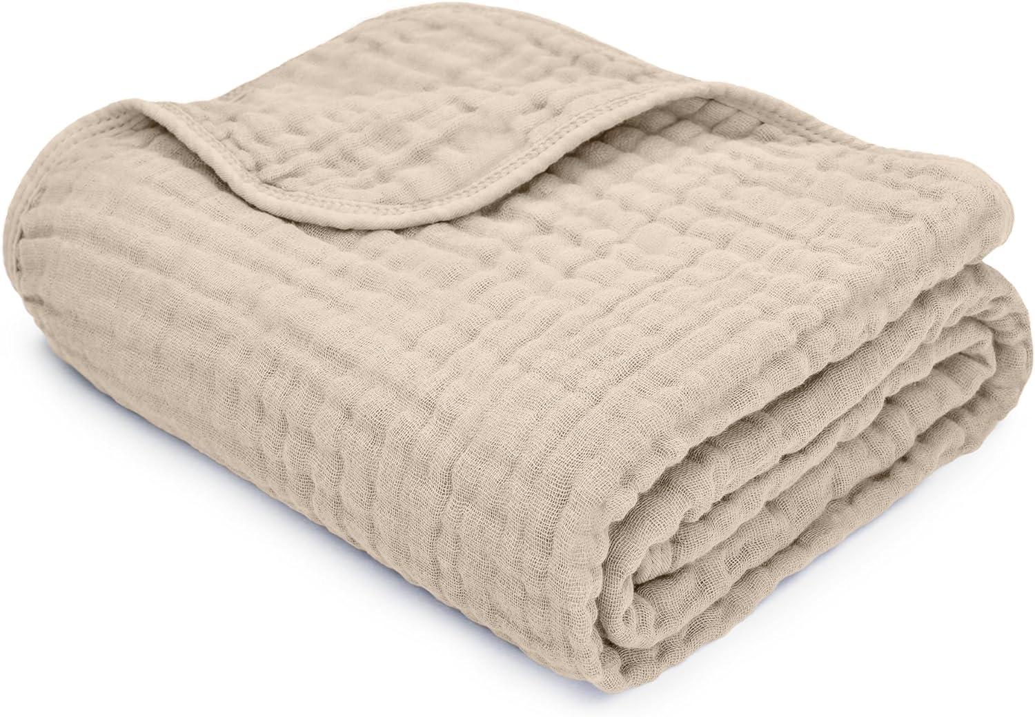 Large Sand Organic Muslin Cotton Baby Blanket