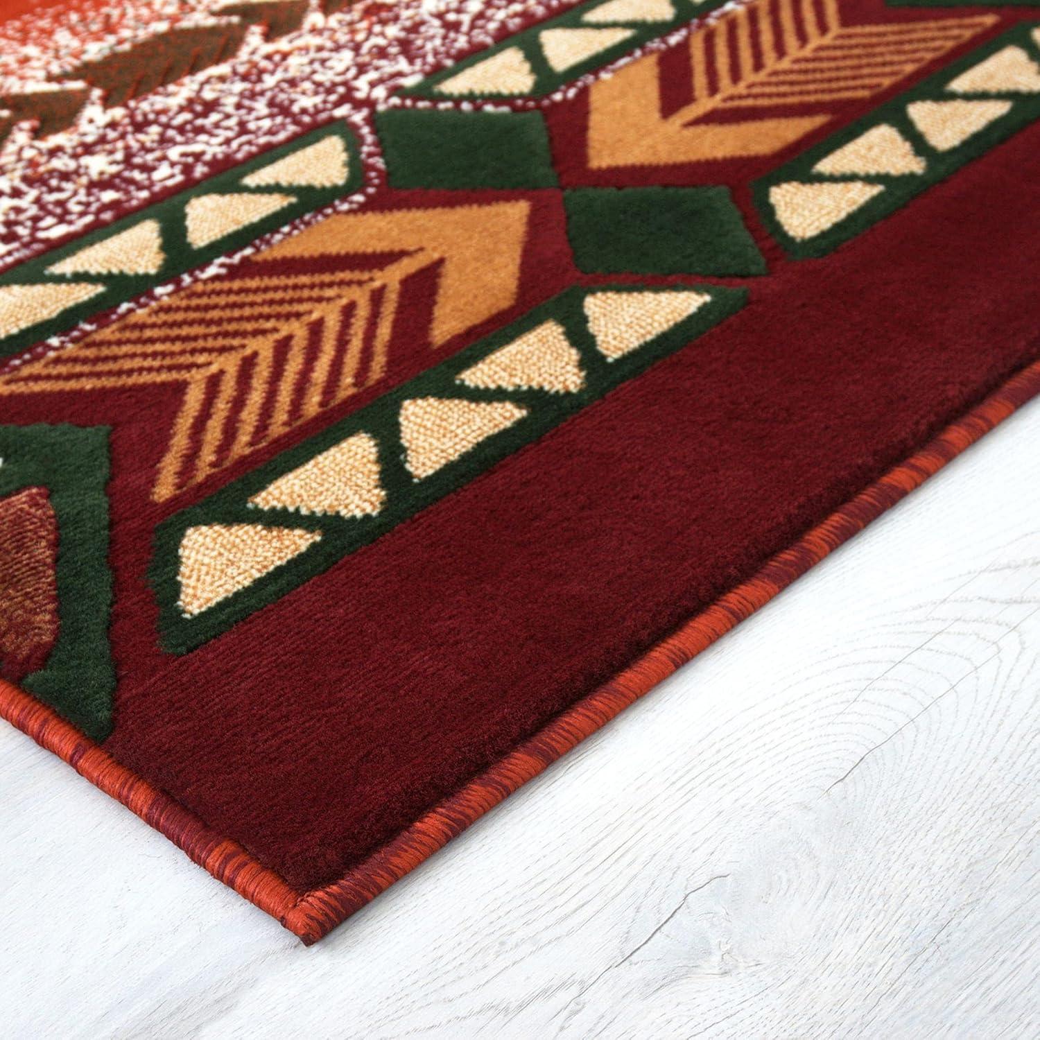 Rust and Green Geometric Synthetic 5' x 7' Area Rug