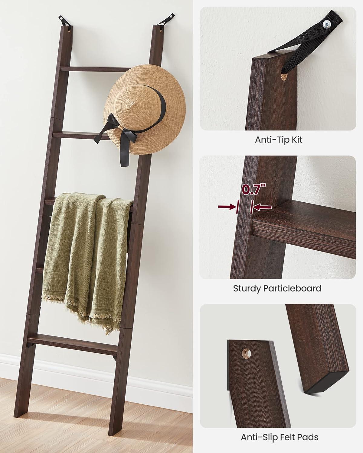 Maroon Brown 5-Tier Rustic Particleboard Blanket Ladder