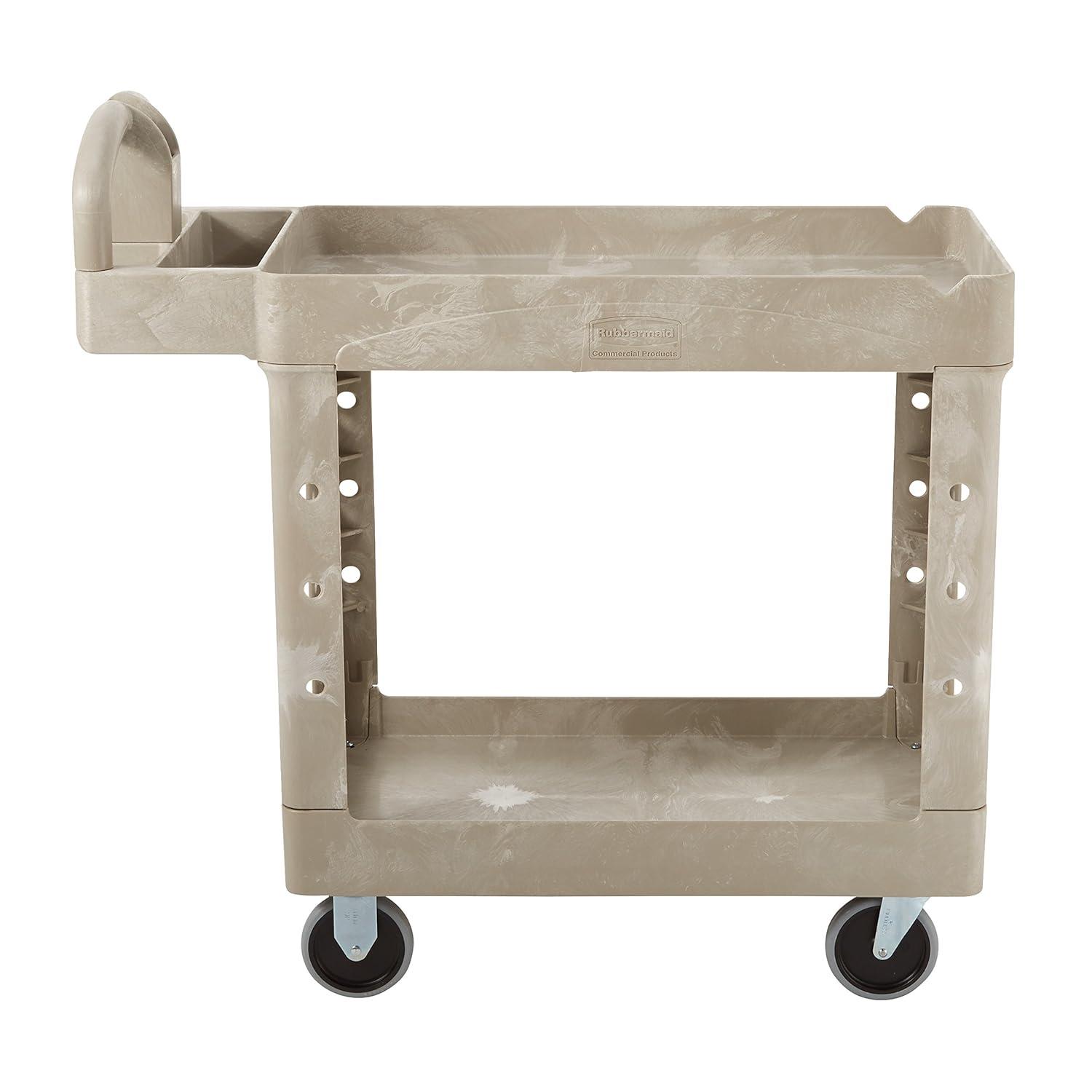 Rubbermaid Commercial Heavy-Duty 2-Shelf 500 lbs. Cap. Utility Cart, 17.13 x 38.5 x 38.88 - Beige