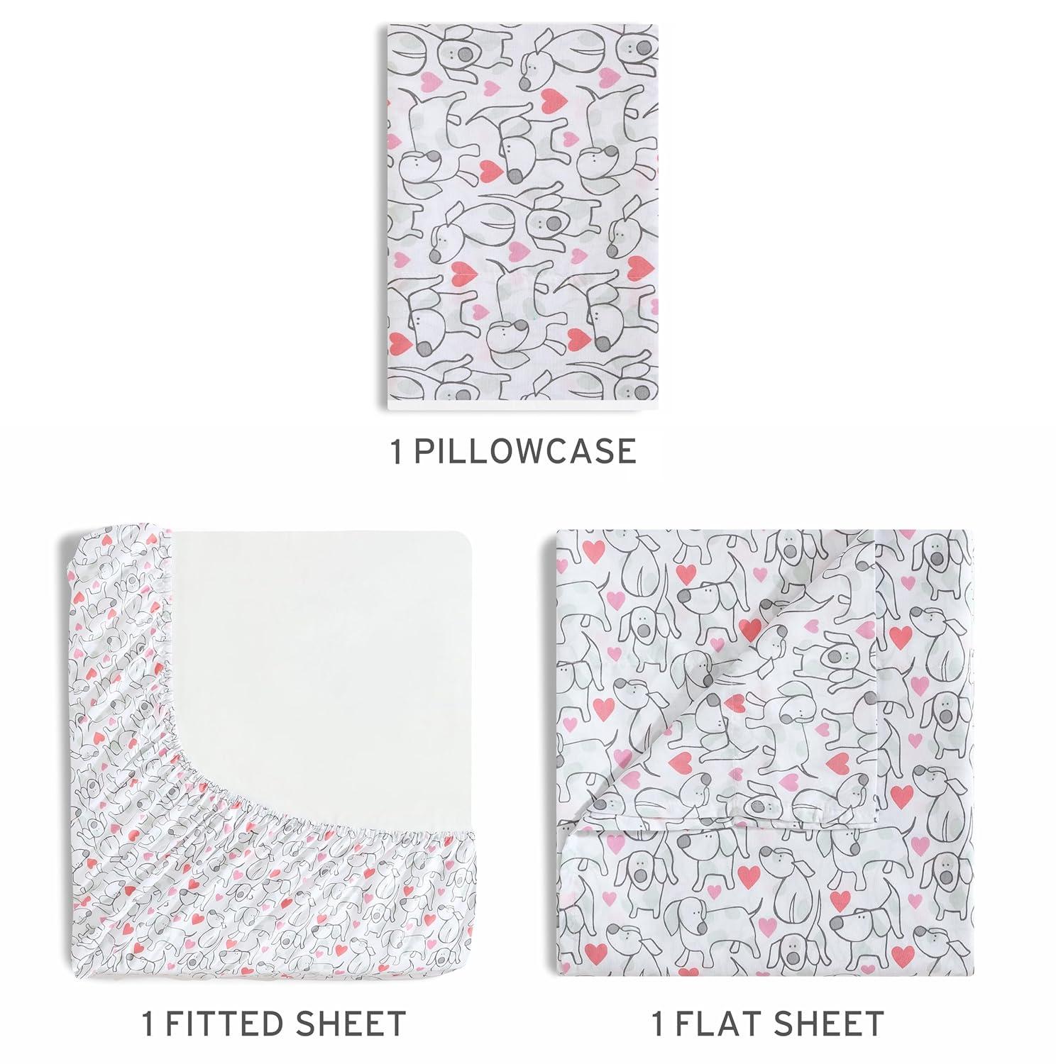 Twin Pink and White Microfiber Kids Sheet Set