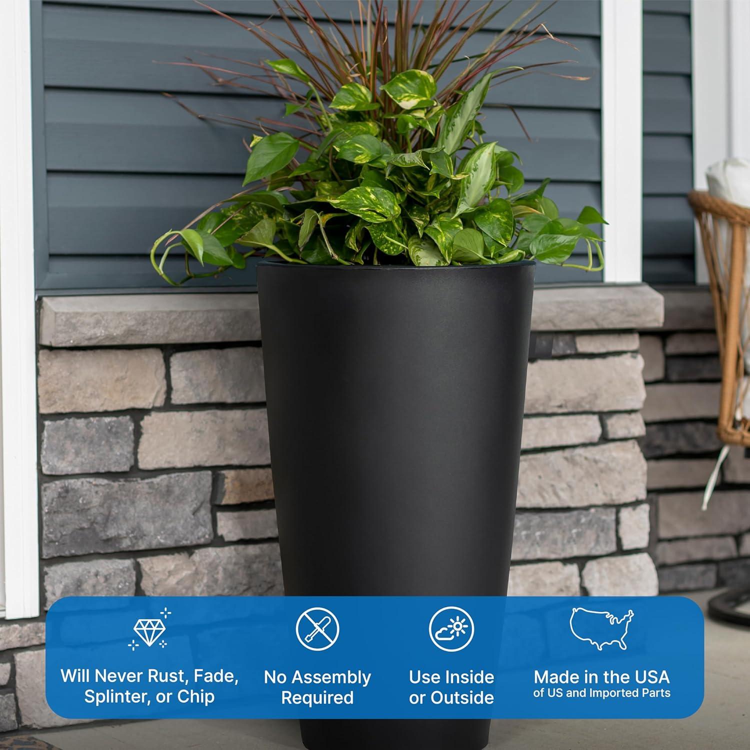 Tremont Round Self-Watering Plastic Planter