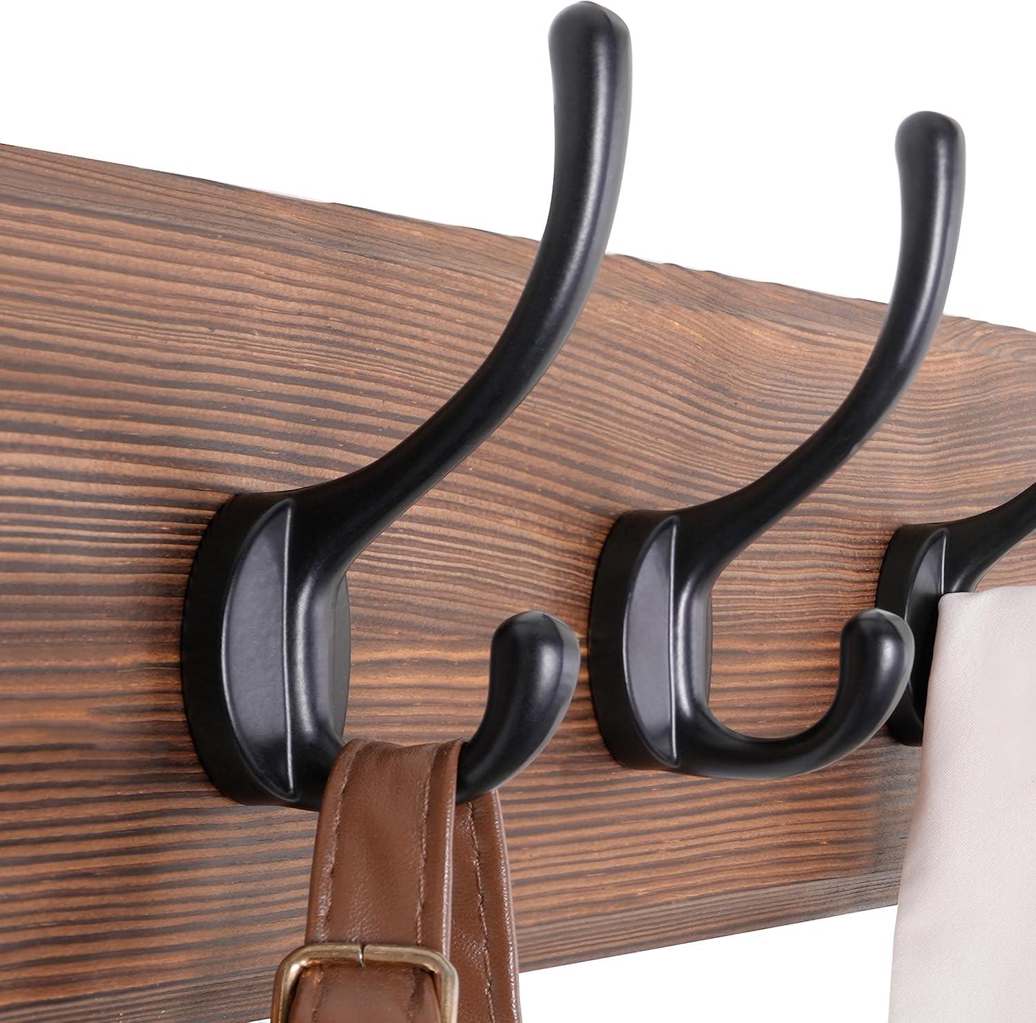 Rustic Pine Wood Wall Mounted Coat Rack with 10 Hooks