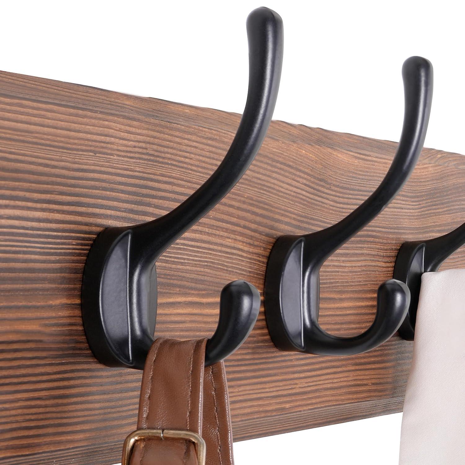 SKOLOO Rustic Wall Mounted Coat Rack, Case of 2, Pine Solid Wood Coat Hook Hanger - 10 Hooks for Hanging Clothes Robes Towels Coats