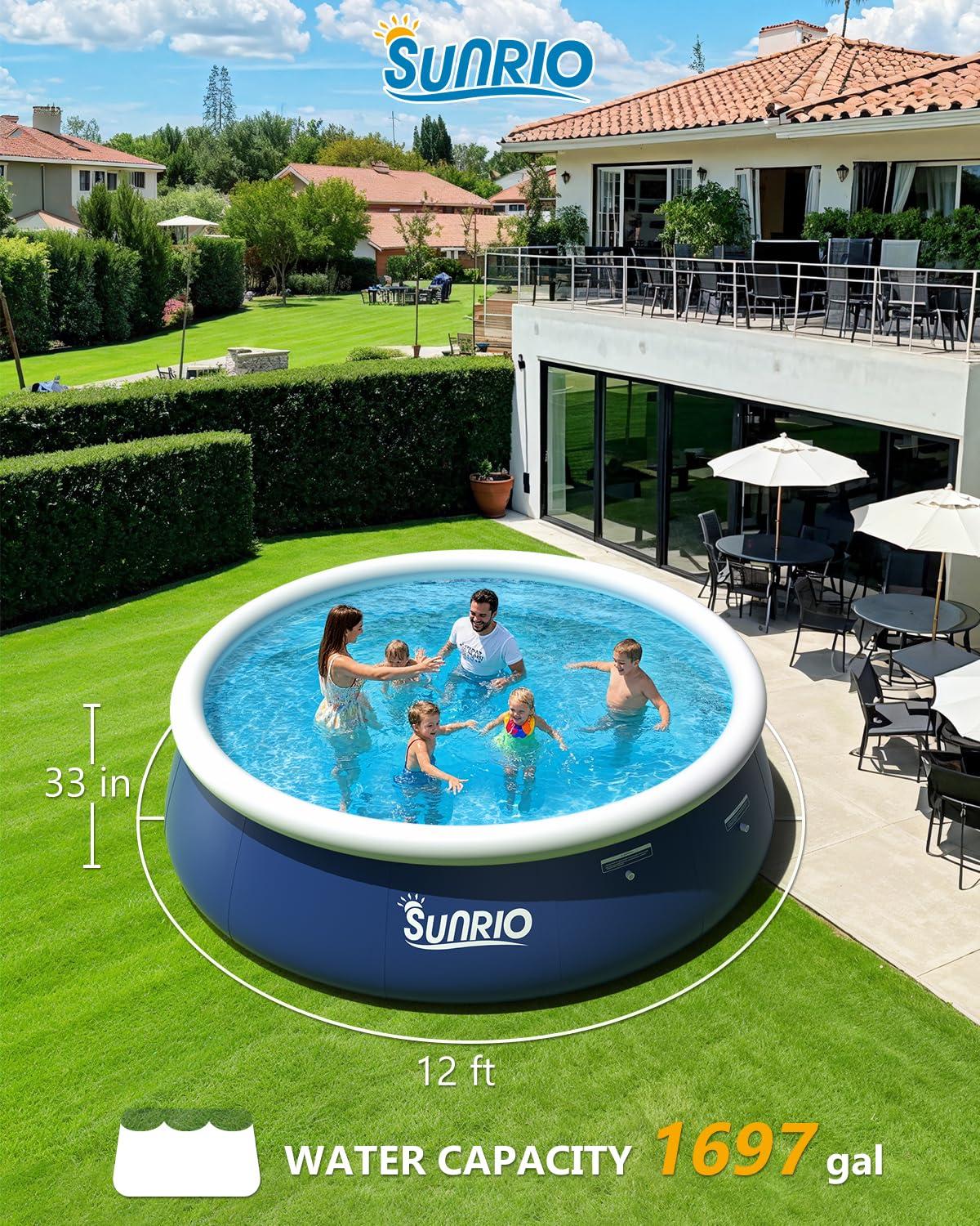 12'*30" Round Inflatable Top Ring Above Ground Swimming Pool Fast Easy to Set Up with 530GPH Filter Pump, Pool Cover and Ground Cover for Summer Outdoor Garden Backyard Childen Adults