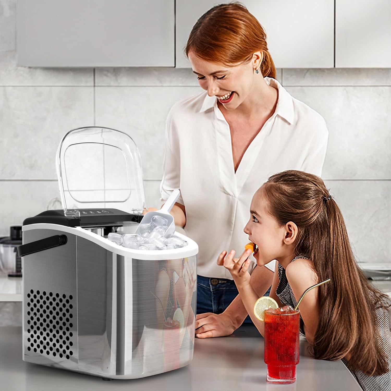 Compact White Stainless Steel Portable Countertop Ice Maker