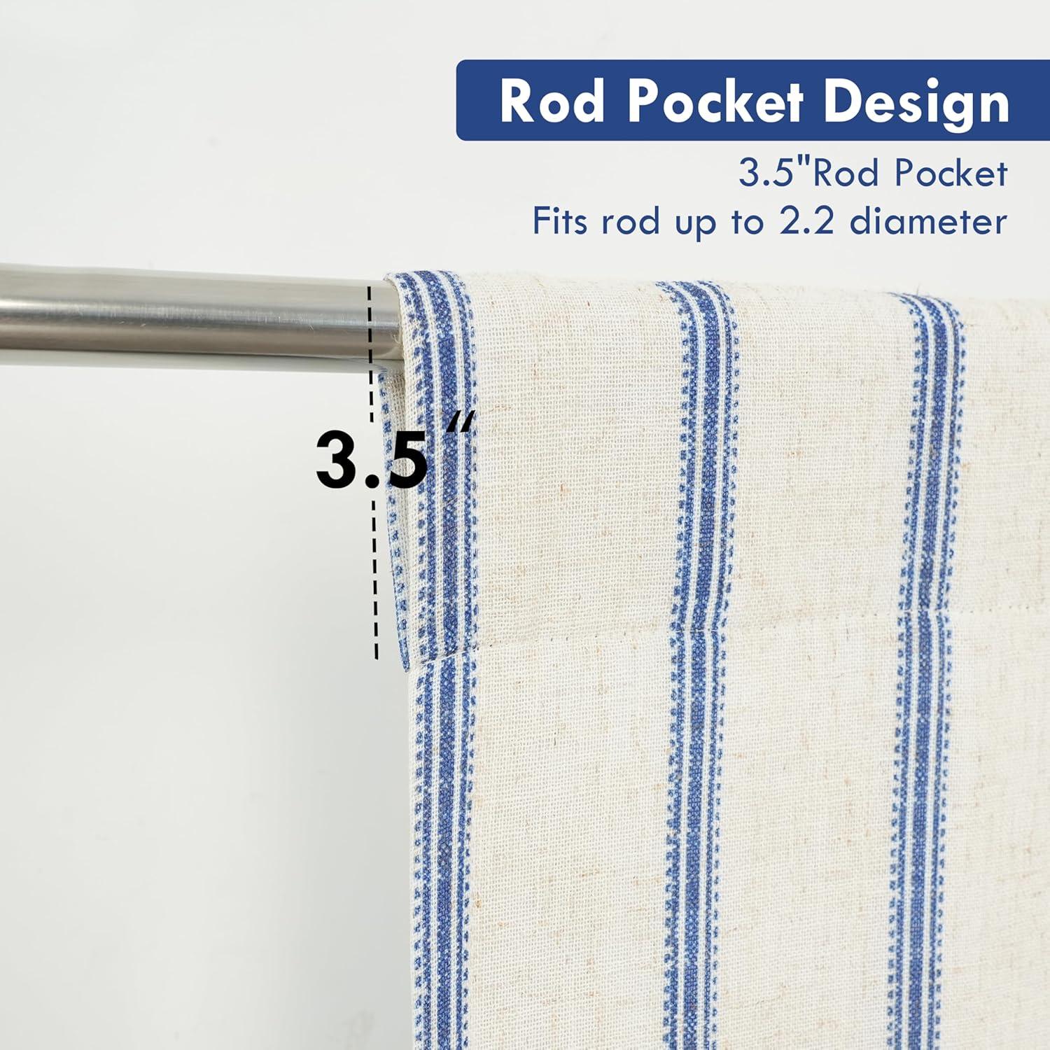DriftAway Farmhouse Double Layer Linen Blackout Tie Up Curtains Thermal Insulated Vertical Striped Fully Lined Balloon Roman Shade Bathroom Window Adjustable Rod Pocket 25 Inch by 47 Inch Navy