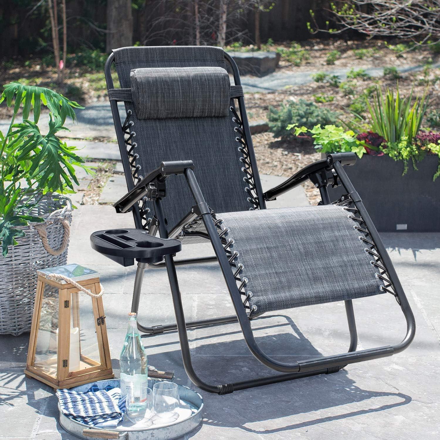 Adjustable Gray Steel Outdoor Zero Gravity Recliner Chairs with Pillow