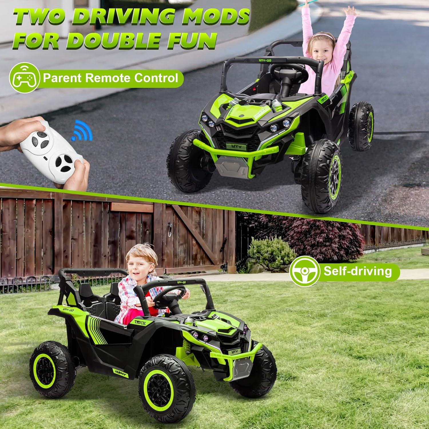 24V Ride on Car 2 Seater Ride on UTV 4X4 Off-Road UTV for Kids 4X200W Powerful Motor Kids' Electric Vehicles with Remote Control, Spring Suspension, Led Light, Bluetooth Music, Green