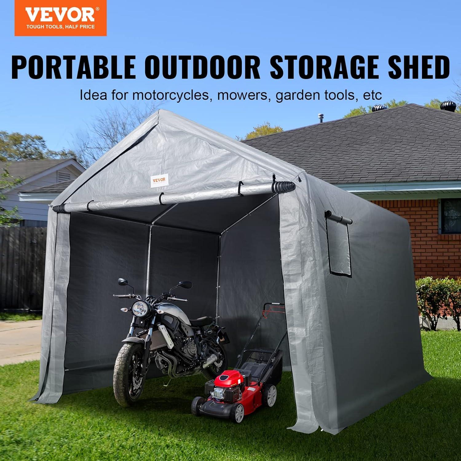 Gray 10' x 10' Portable Storage Shed with Windows and Steel Frame