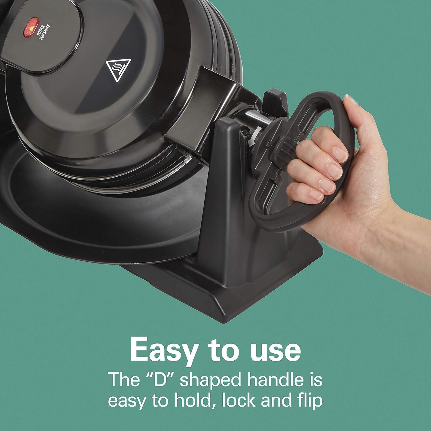 Black Double Flip Belgian Waffle Maker with Nonstick Plates