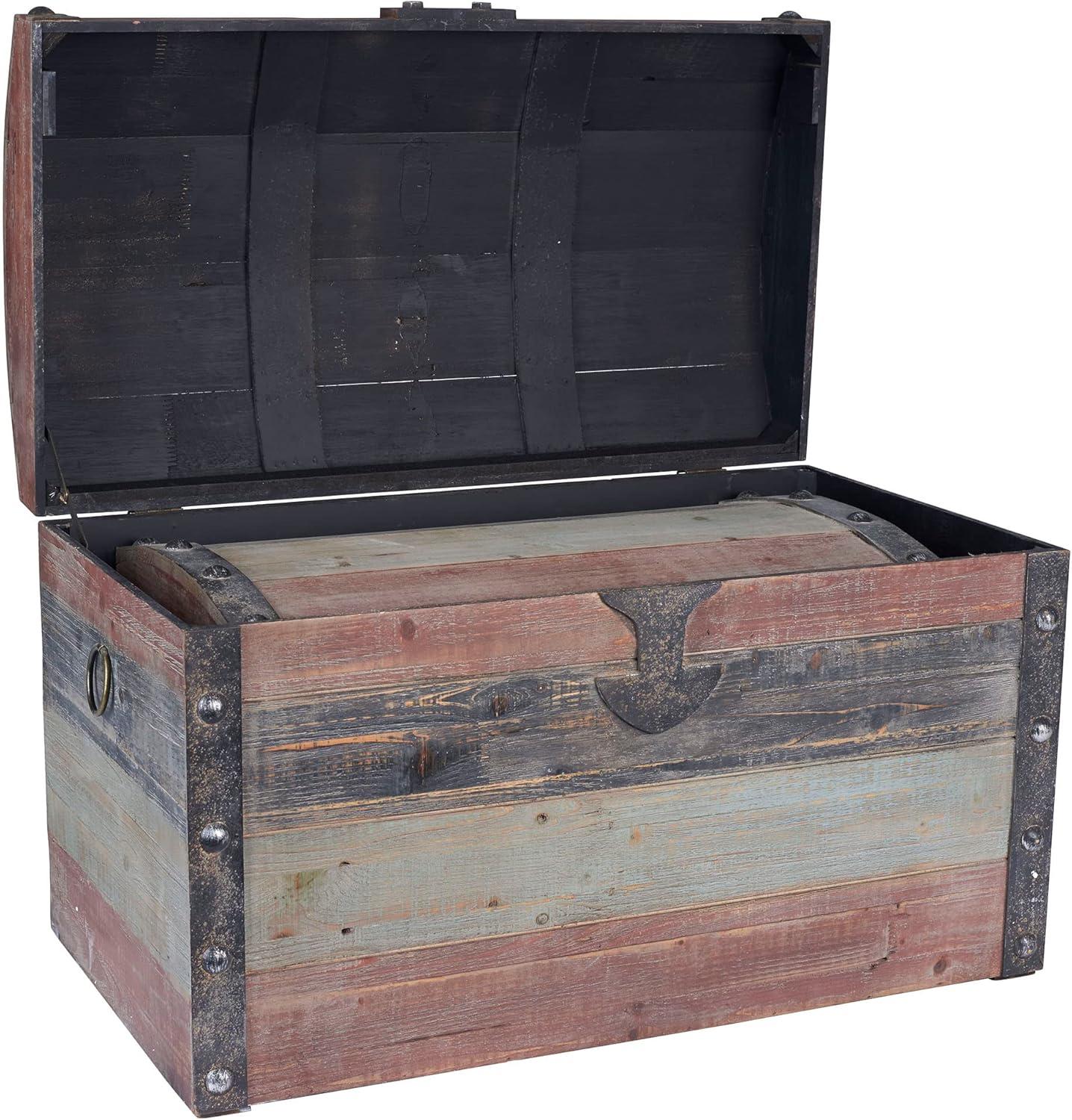 Household Essentials Wooden Storage Trunk Set, Large and Small Domed Chest