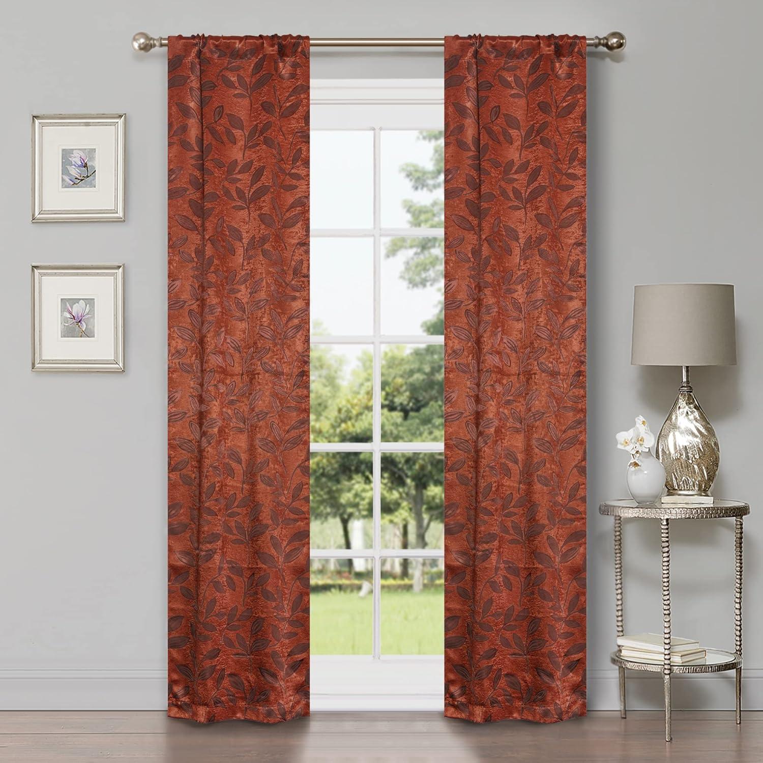 Superior Leaves Blackout Curtain Panel, Rod Pocket, Set of 2, 26" W x 84" L, Antique Copper