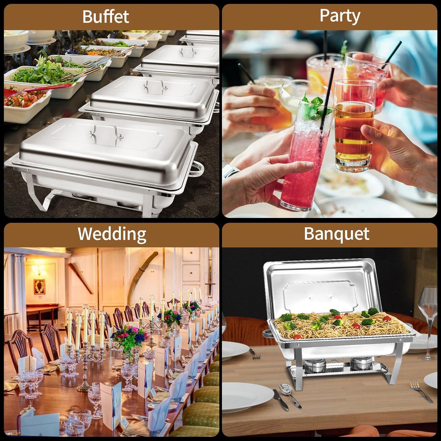 The Party Aisle™ Chafing Dishes For Buffet 4 Pack, 8 Qt Stainless Steel Chafers And Buffet Warmers Sets With Lid, Rectangle Serving Food Warmer Catering Supplies Buffet Display For Parties
