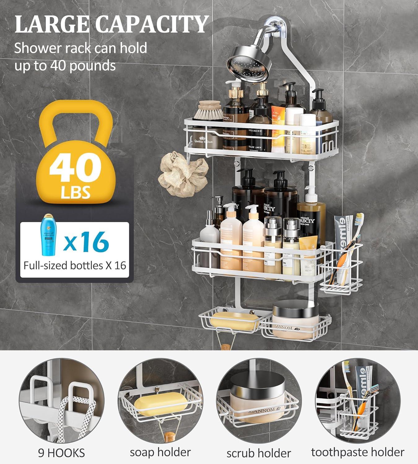 OMAIRA 5-Pack Shower Caddy Hanging Organizer, Stainless Steel Rust-free No Drilling Adjustable Non-Slip Non-Shake Bathroom Caddy Organizer storage for Inside Bath Over Shower Head Rack Holder,Silver