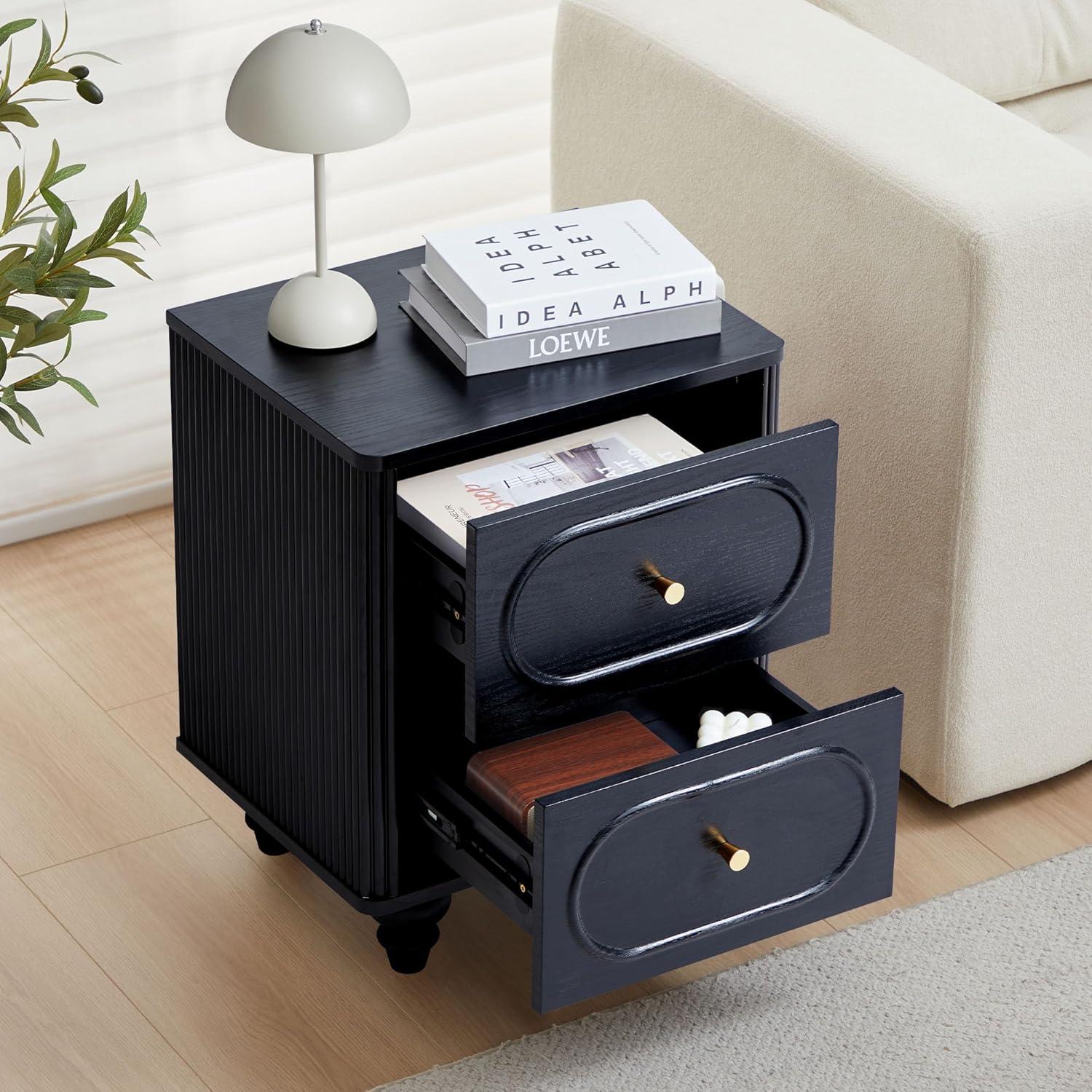 Canora Grey 2 Drawer Fluted Nightstand Set Of 2, Mid Century Modern Farmhous...