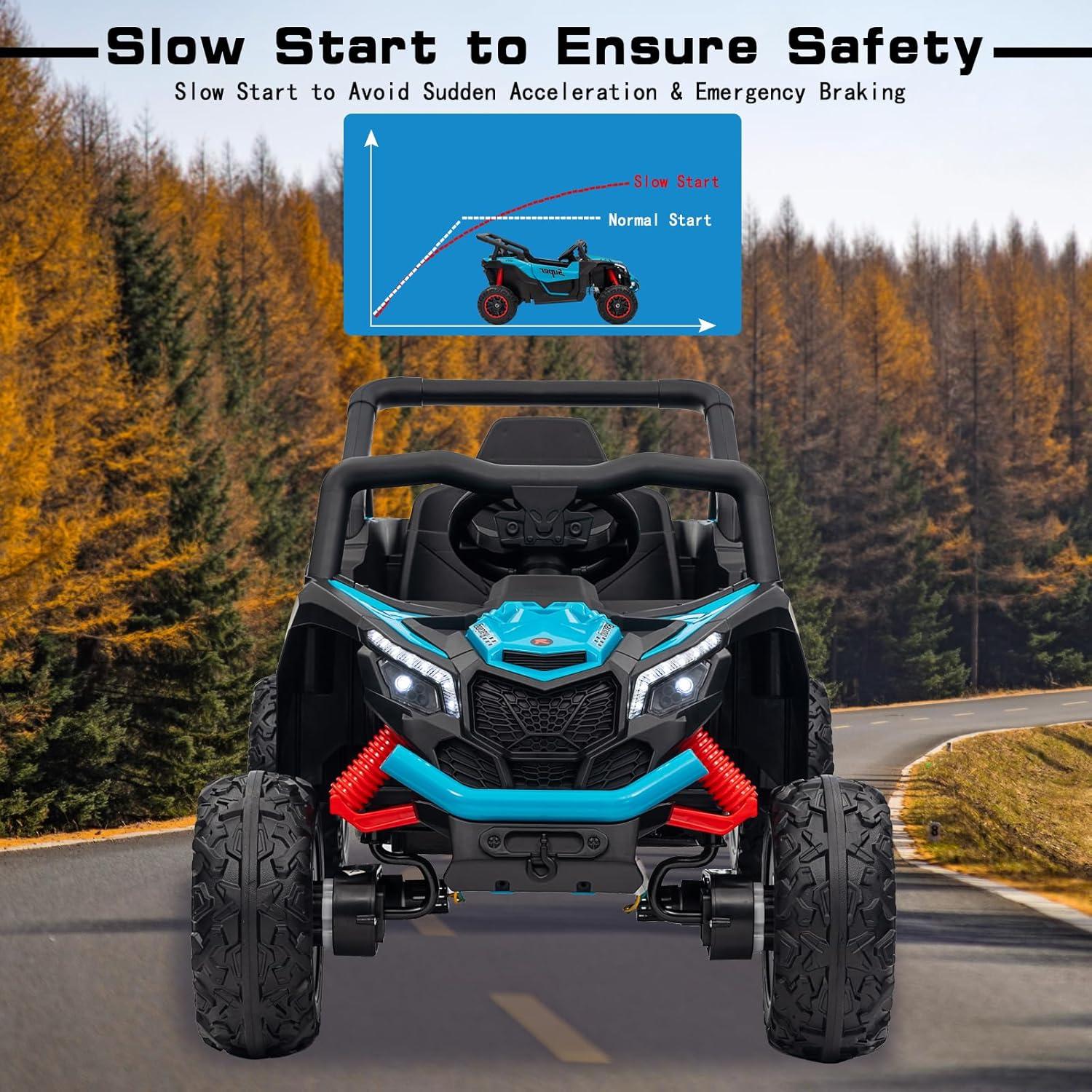 iYofe 24V Ride on Toys for Kids, Kids Ride on Car for Boys Girls 3-6, Powered Ride on UTV Electric Cars for Kids with Remote Control, Bluetooth Music, LED Lights, 4 Wheels Spring Suspension, Blue